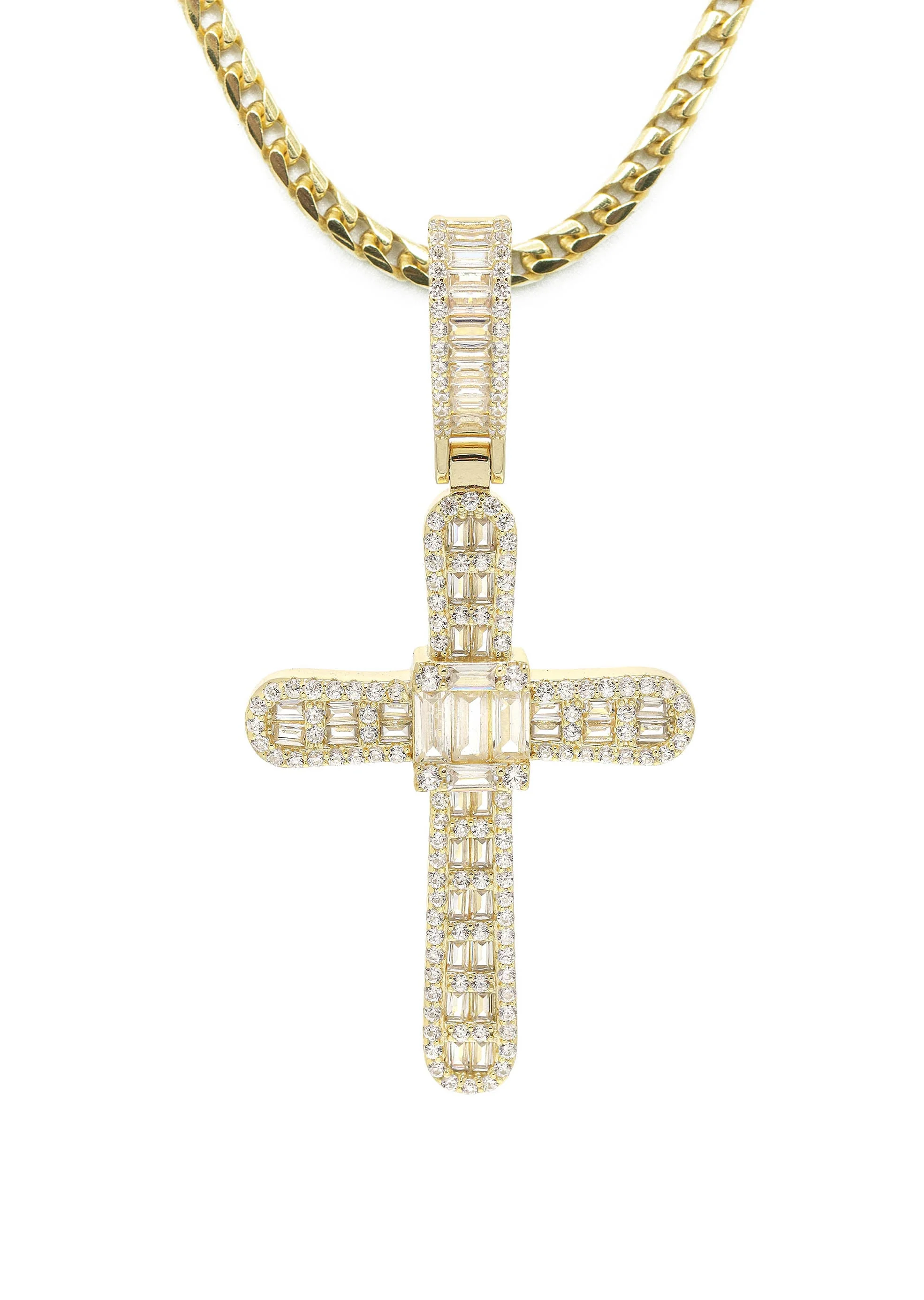 Silver Necklace - Gold Cross Baguette Necklace | 25.4 Grams - Image 2