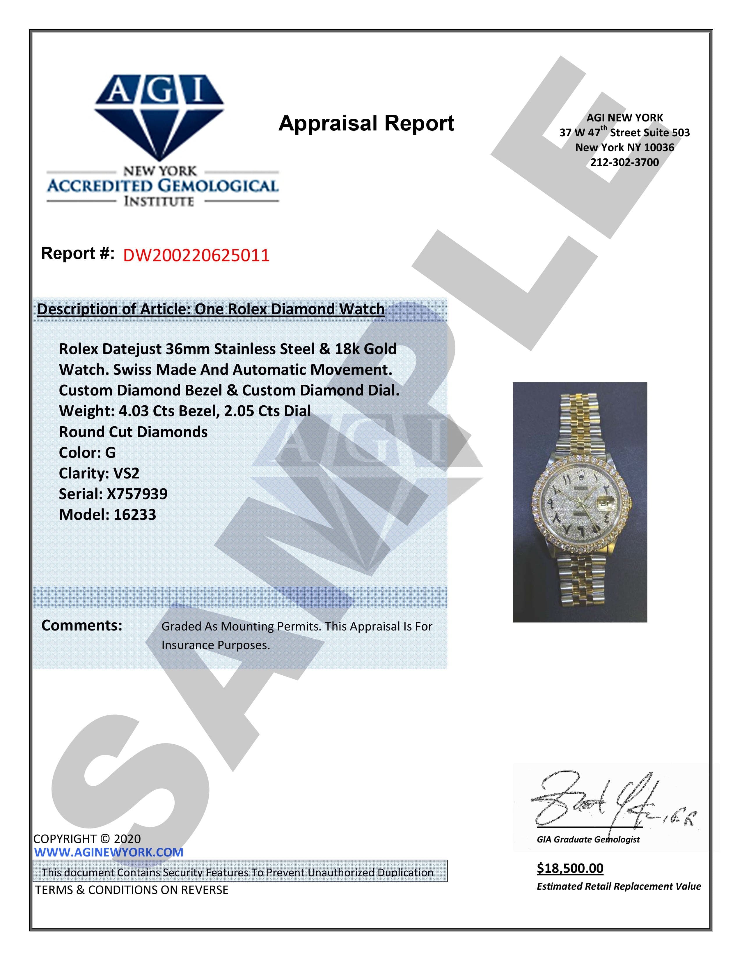 Diamond Gold Rolex Watch For Men 16233 | 36Mm | Blue Dial | Jubilee Band - Image 8