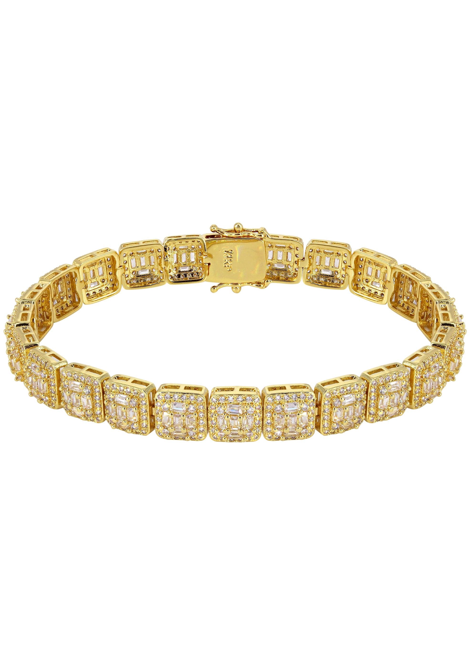 Gold Plated Iced Out Square Cluster Bracelet