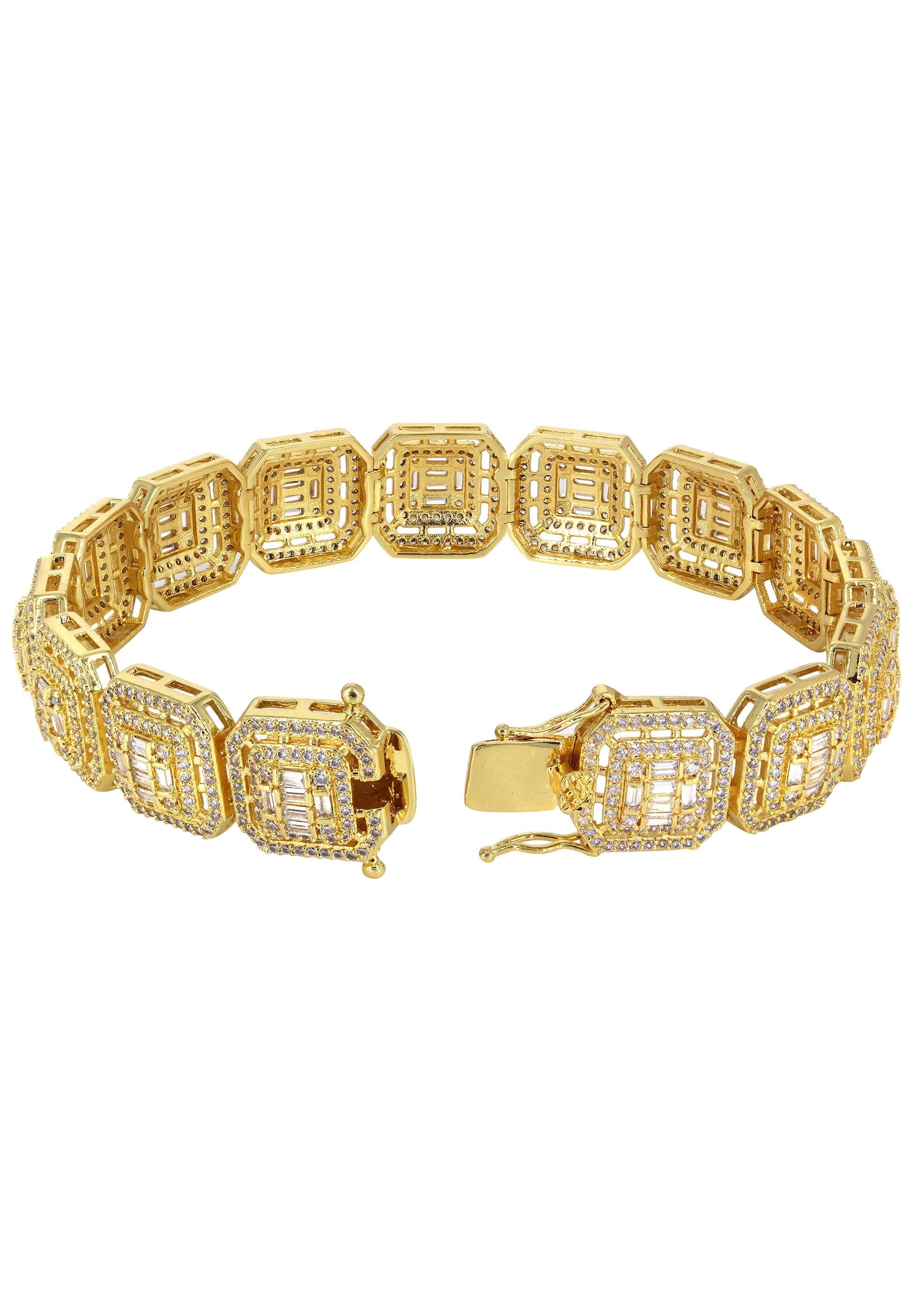 Gold Plated Iced Out Square Cluster Bracelet - Image 2