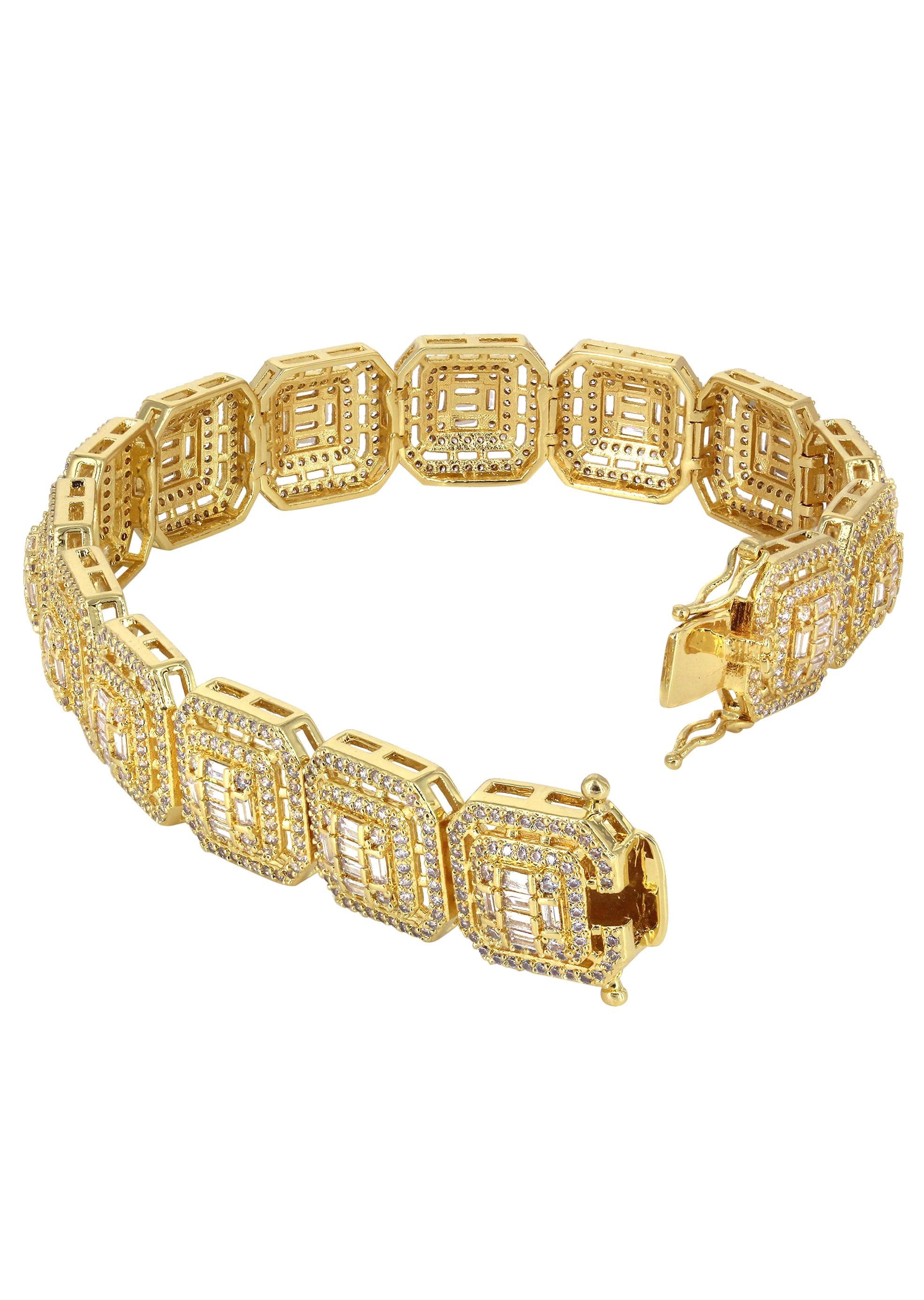 Gold Plated Iced Out Square Cluster Bracelet - Image 3