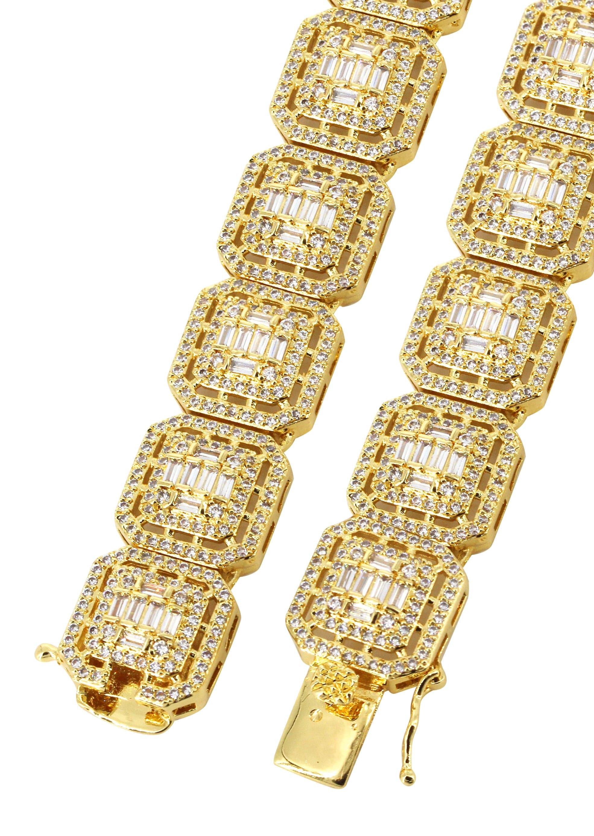 Gold Plated Iced Out Square Cluster Tennis Chain - Image 3