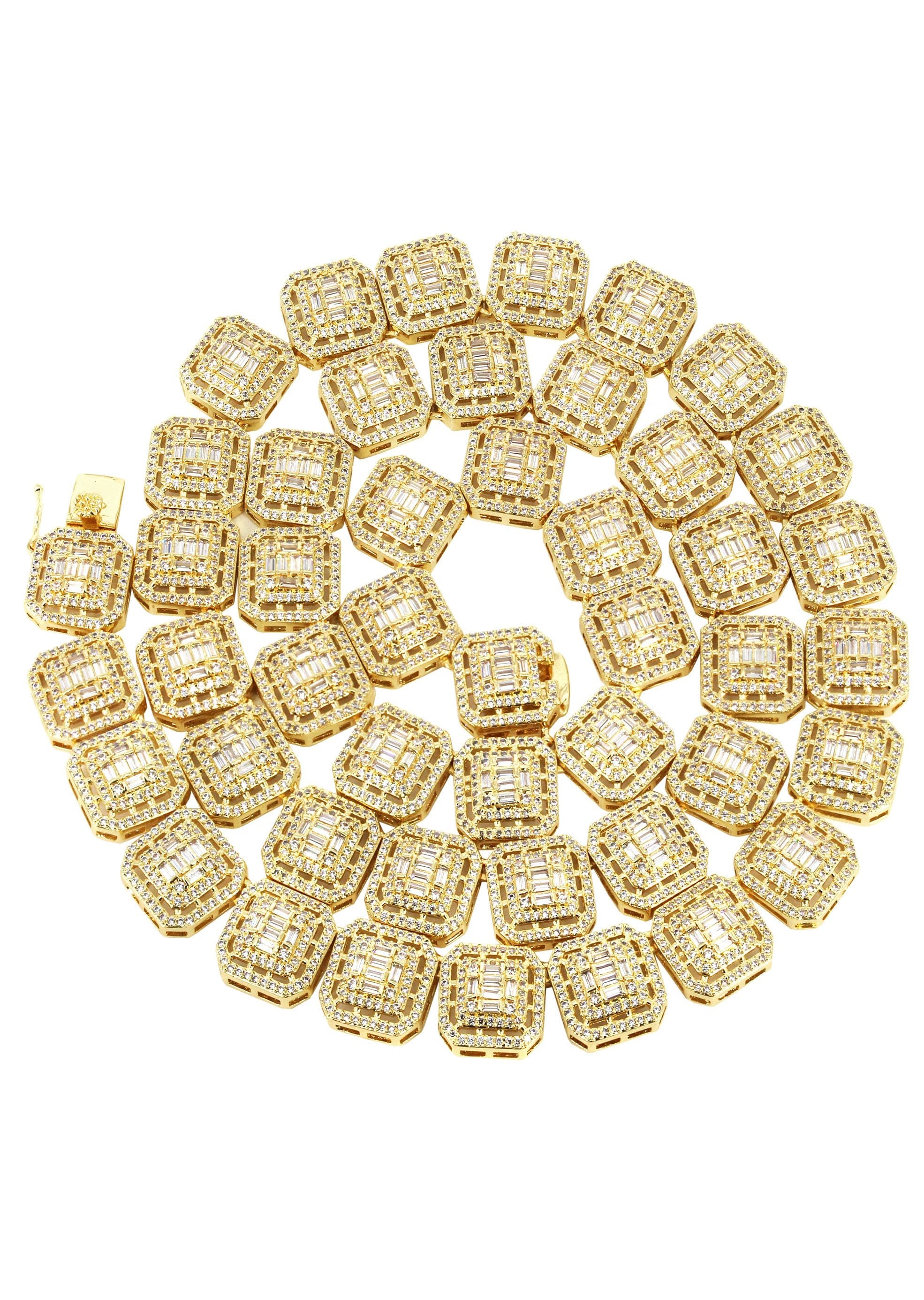 Gold Plated Iced Out Square Cluster Tennis Chain - Image 4