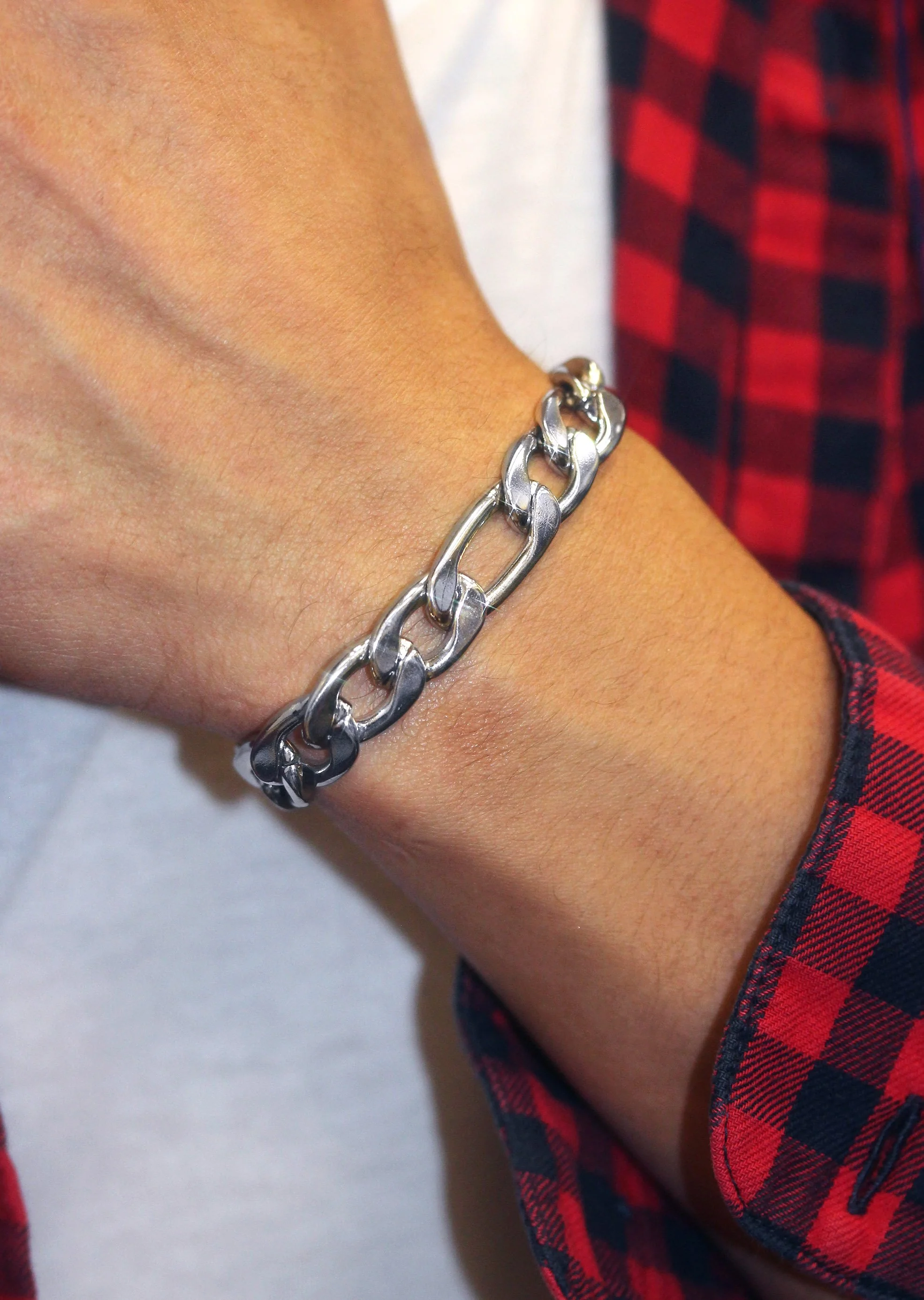 White Gold Plated Figaro Bracelet - Image 5