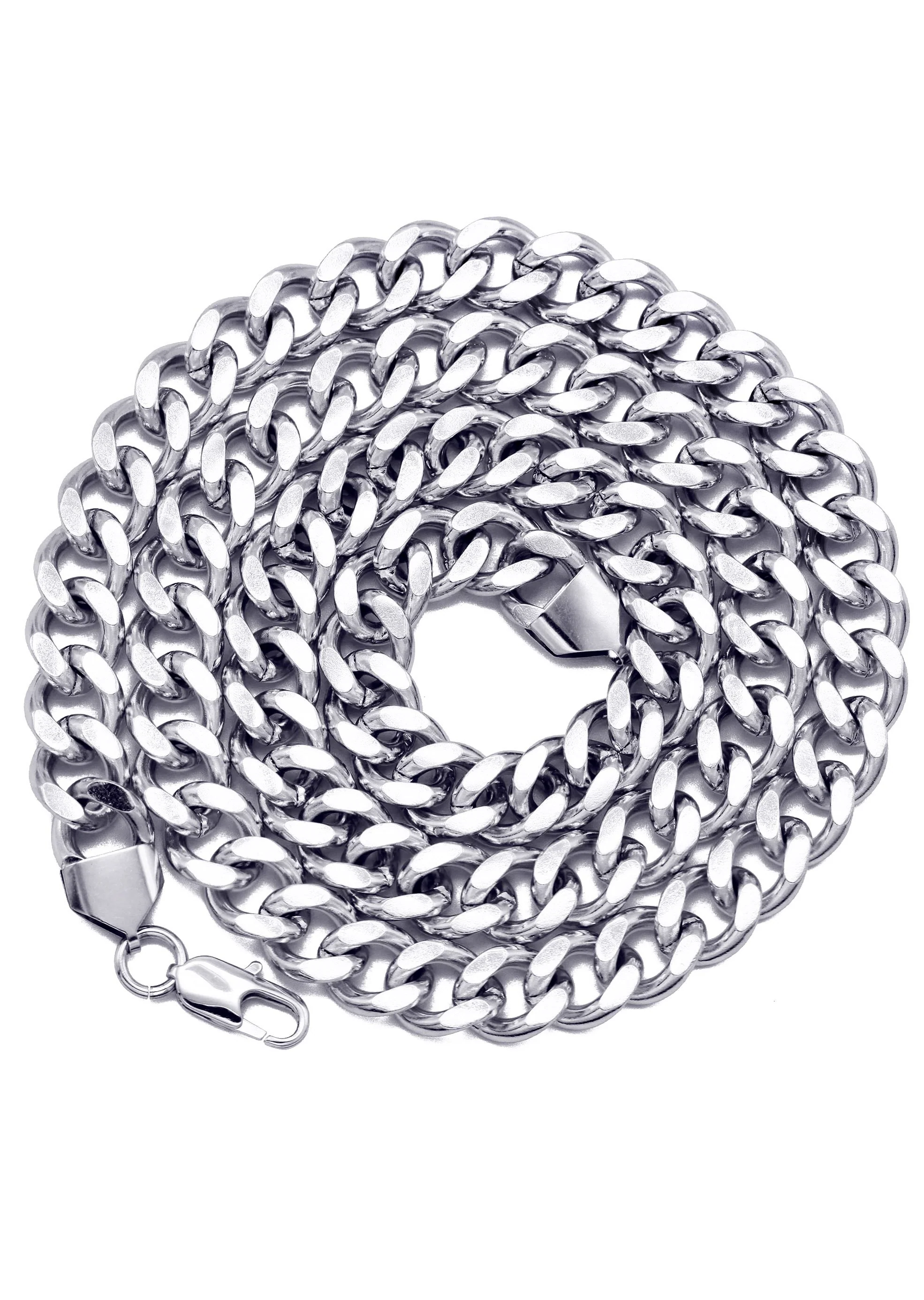White Gold Plated Mens Cuban Curb Chain - Image 3