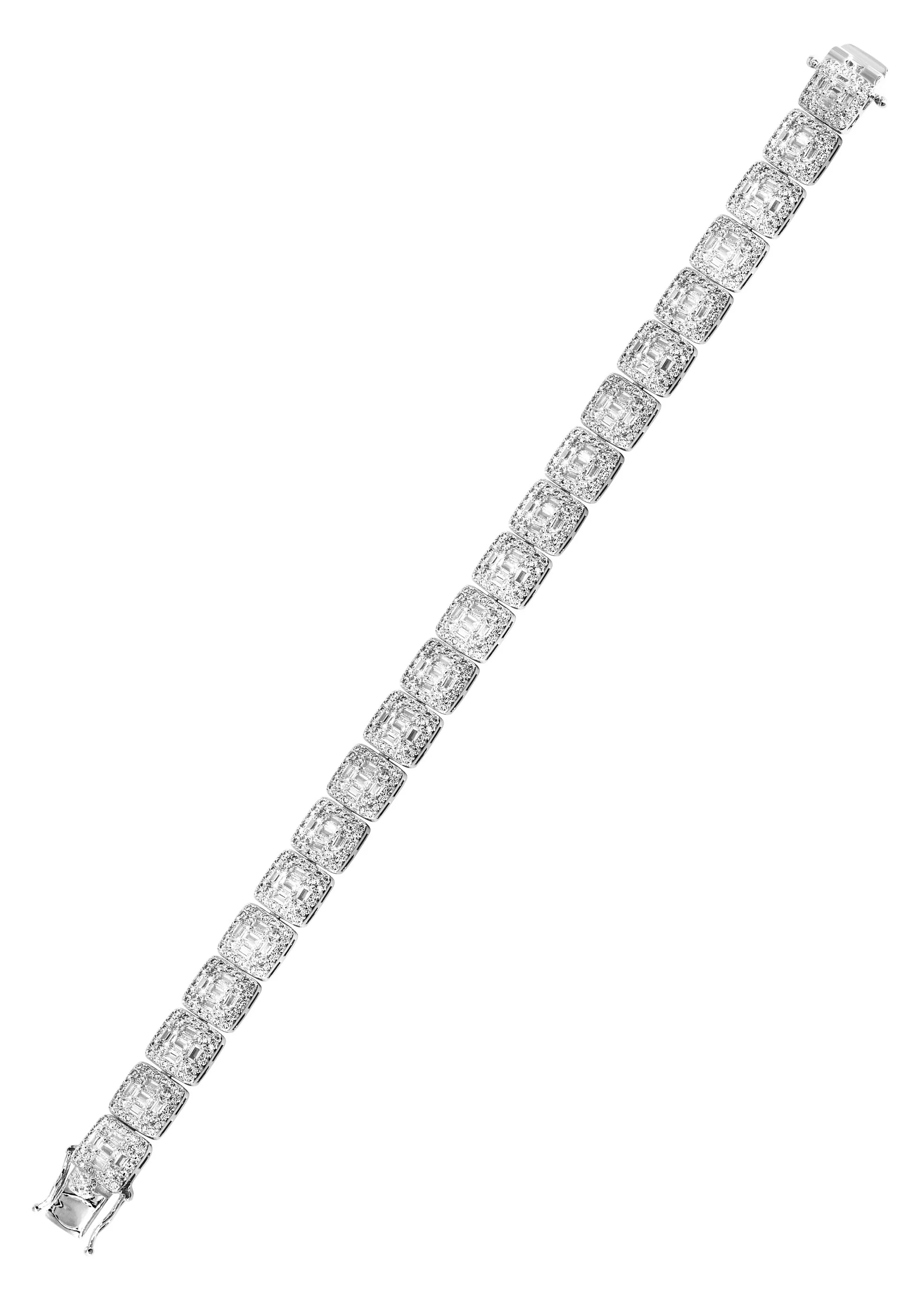 White Gold Plated Iced Out Square Cluster Bracelet - Image 4