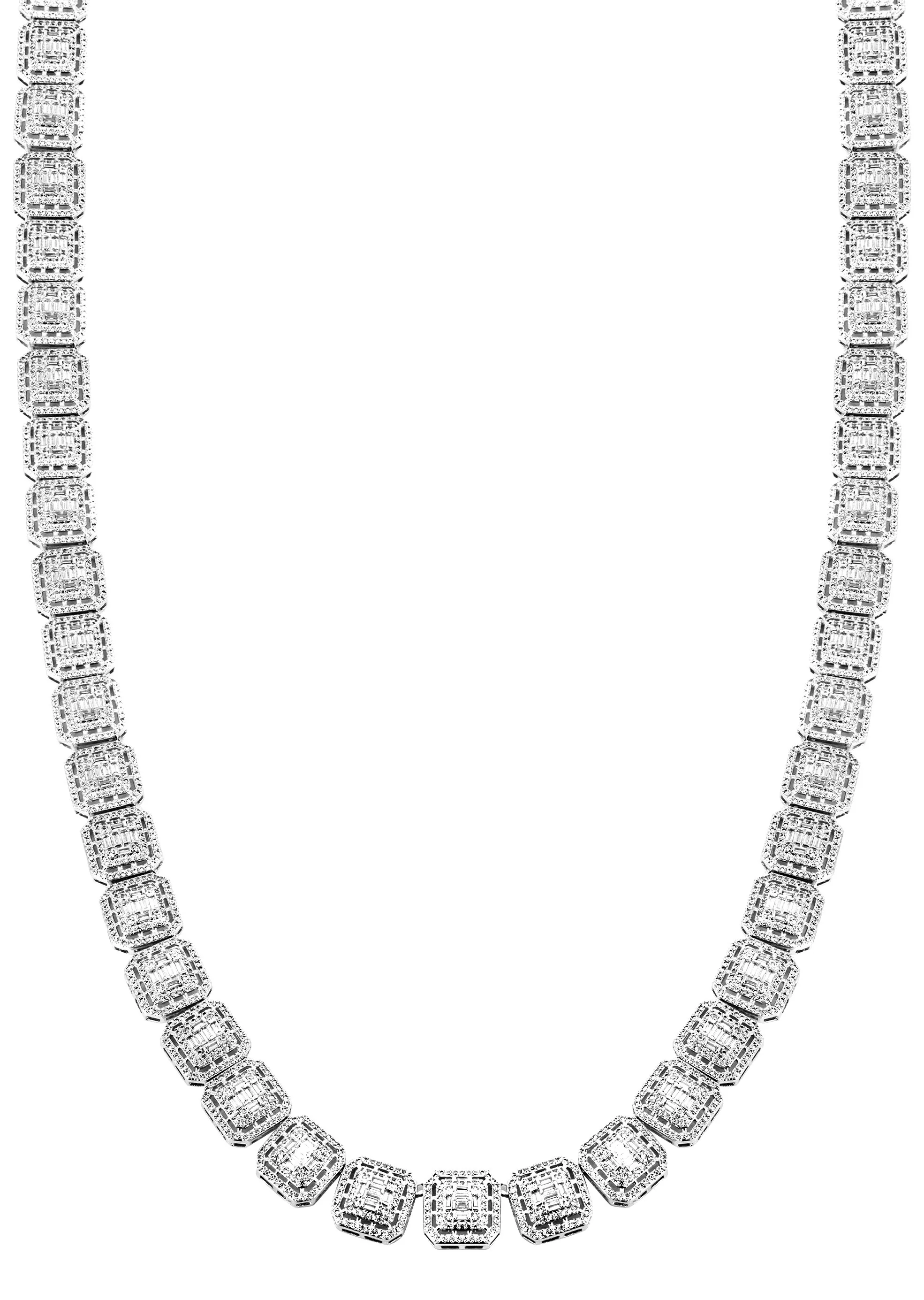White Gold Plated Iced Out Square Cluster Tennis Chain - Image 2