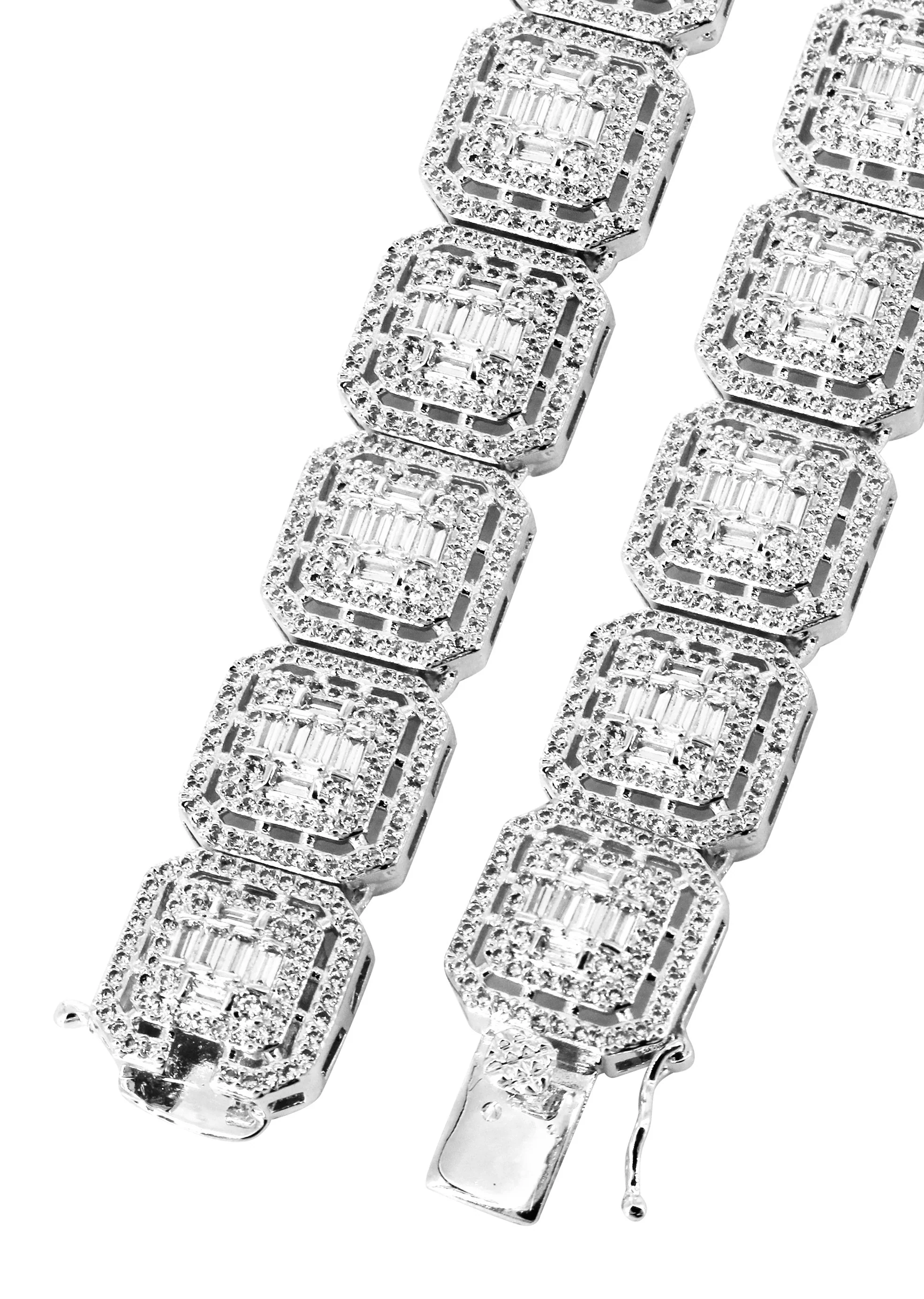 White Gold Plated Iced Out Square Cluster Tennis Chain - Image 3