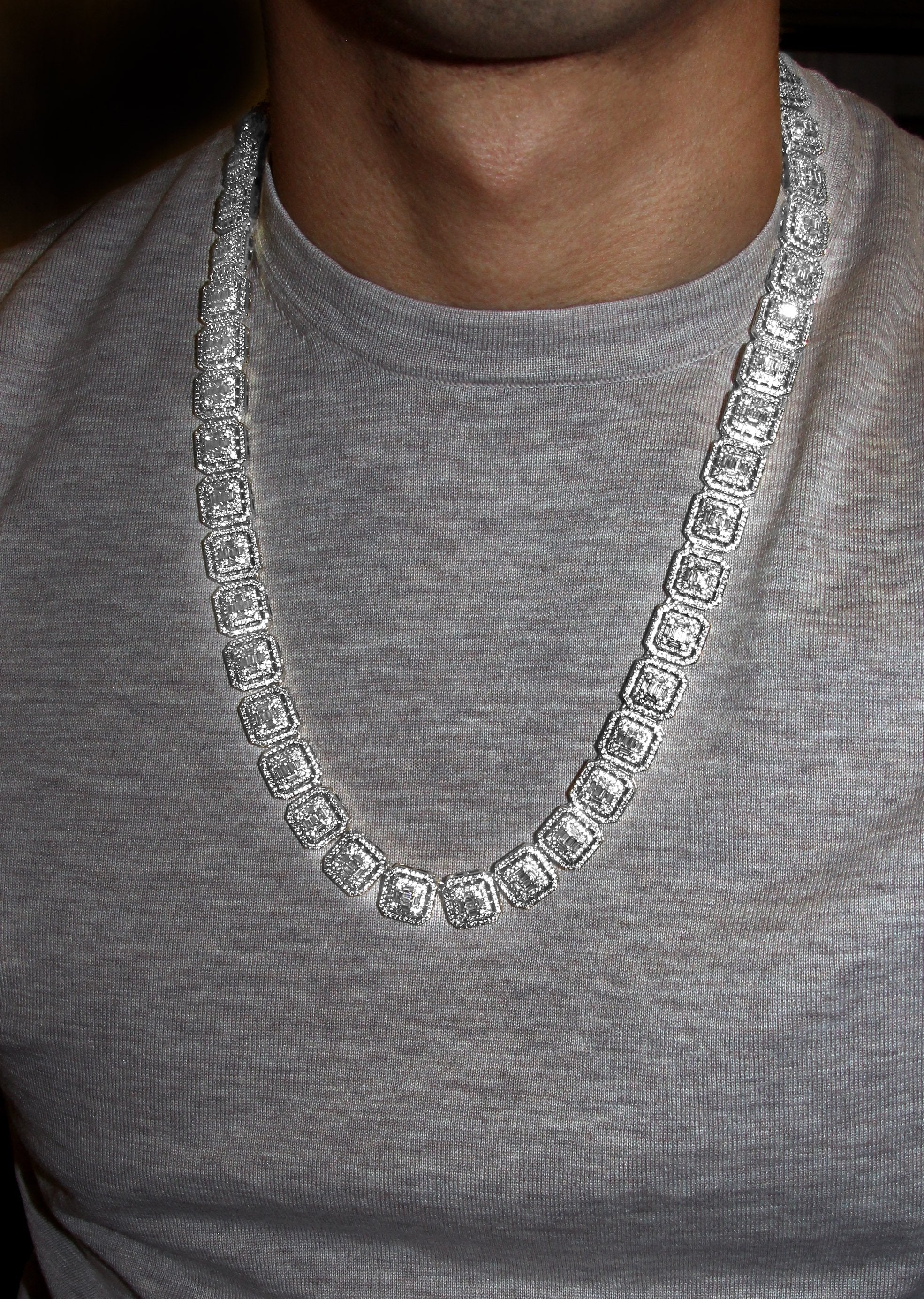 White Gold Plated Iced Out Square Cluster Tennis Chain - Image 5