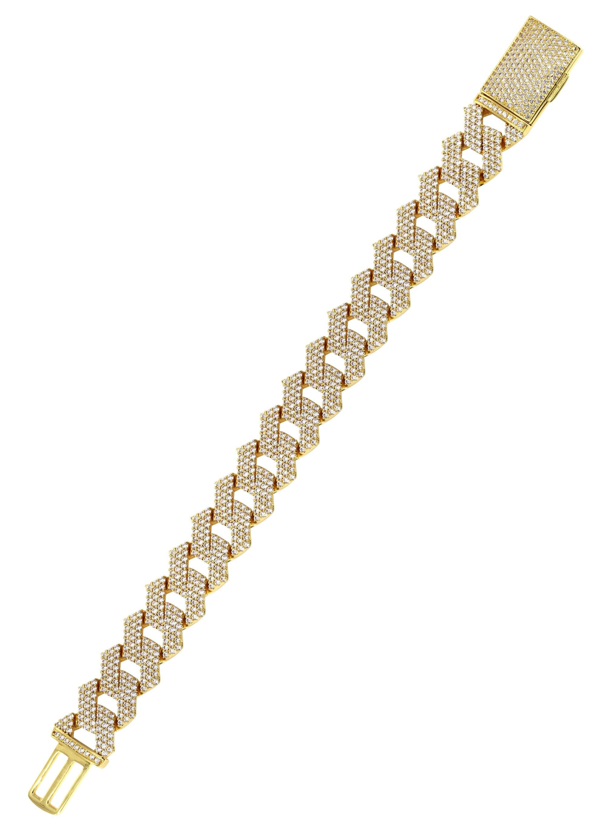 Iced Out Gold Plated Mens Prong Set Cuban Link Bracelet - Image 3