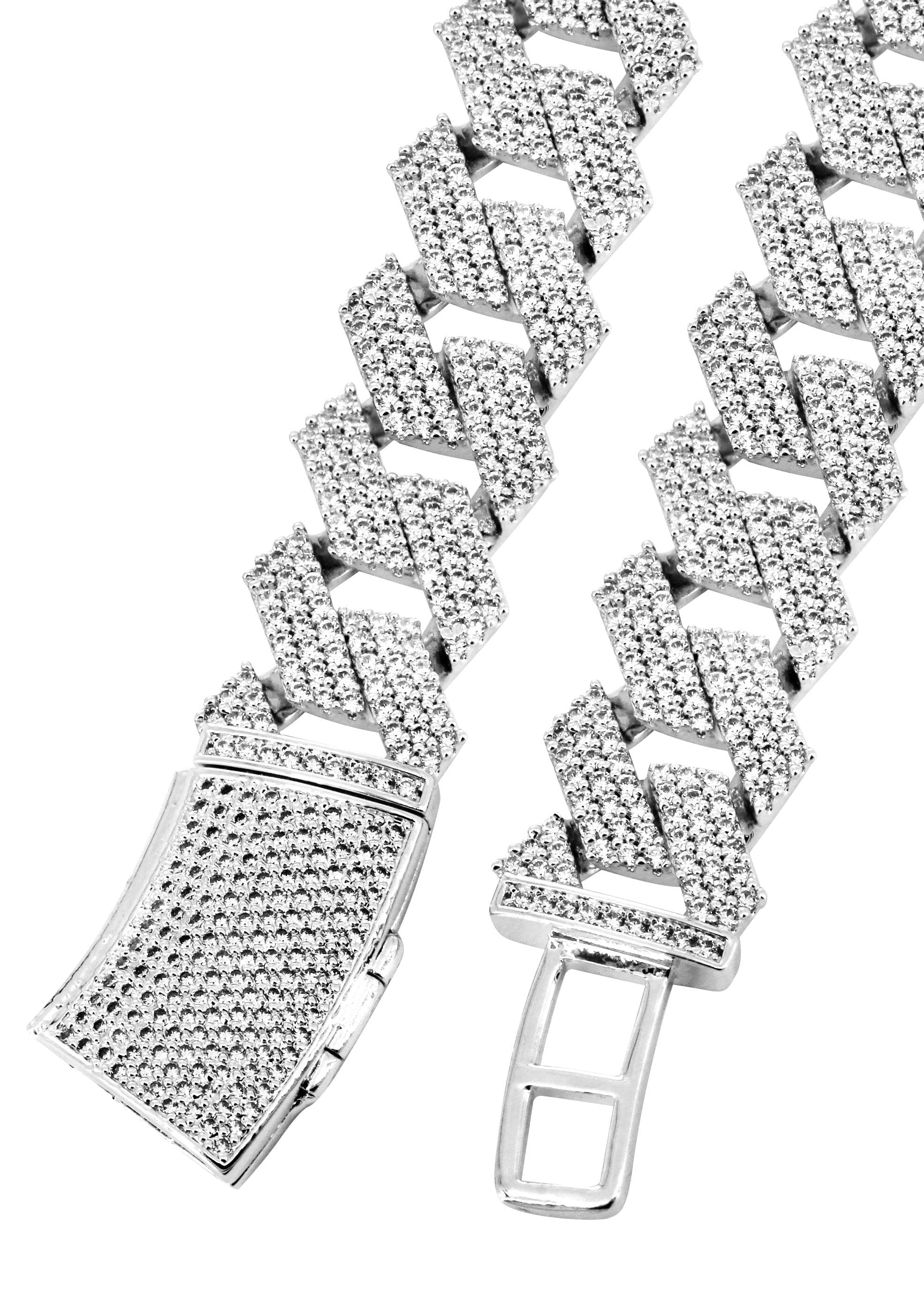 Iced Out White Gold Plated Mens Prong Set Cuban Link Chain - Image 3