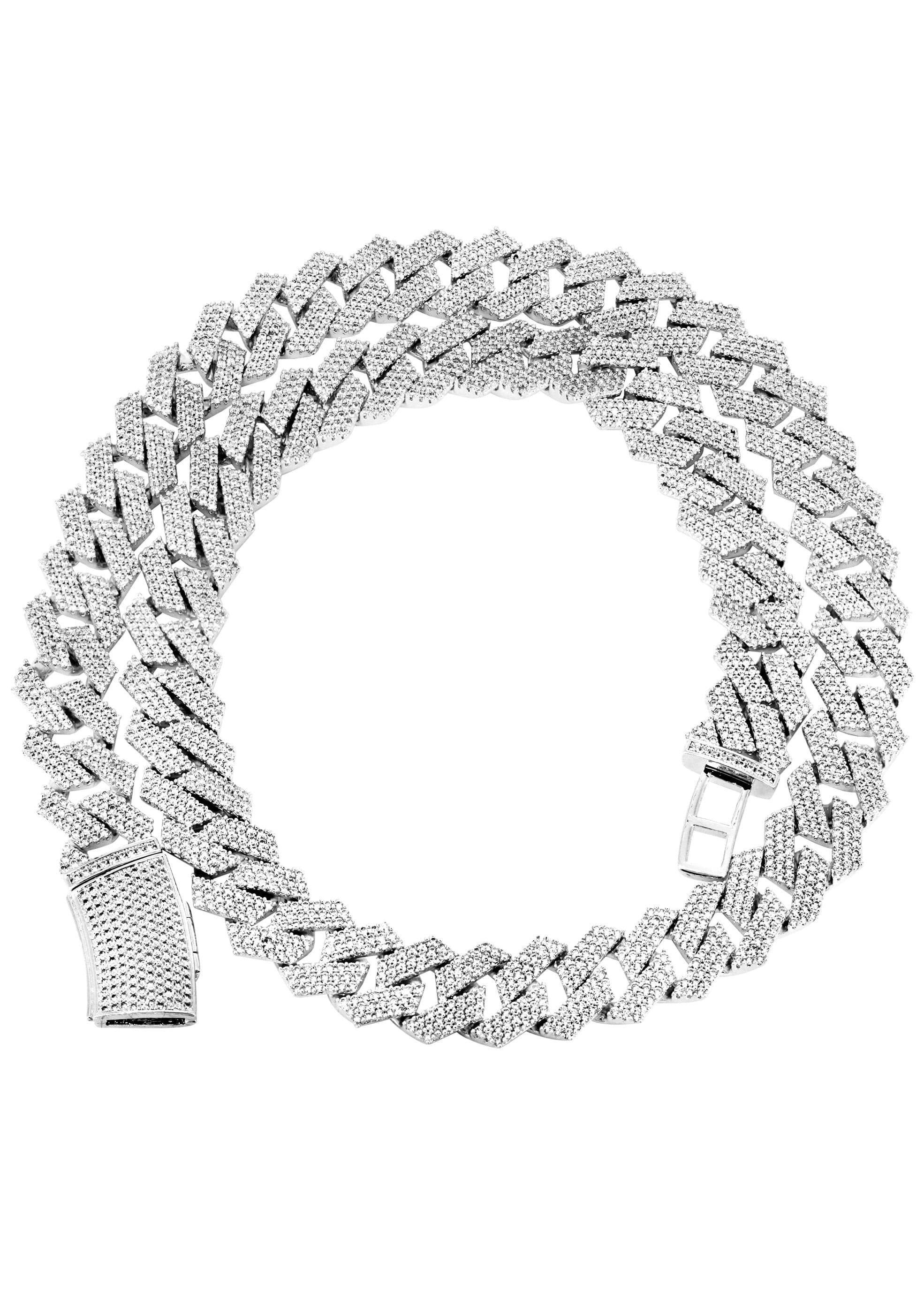 Iced Out White Gold Plated Mens Prong Set Cuban Link Chain - Image 4