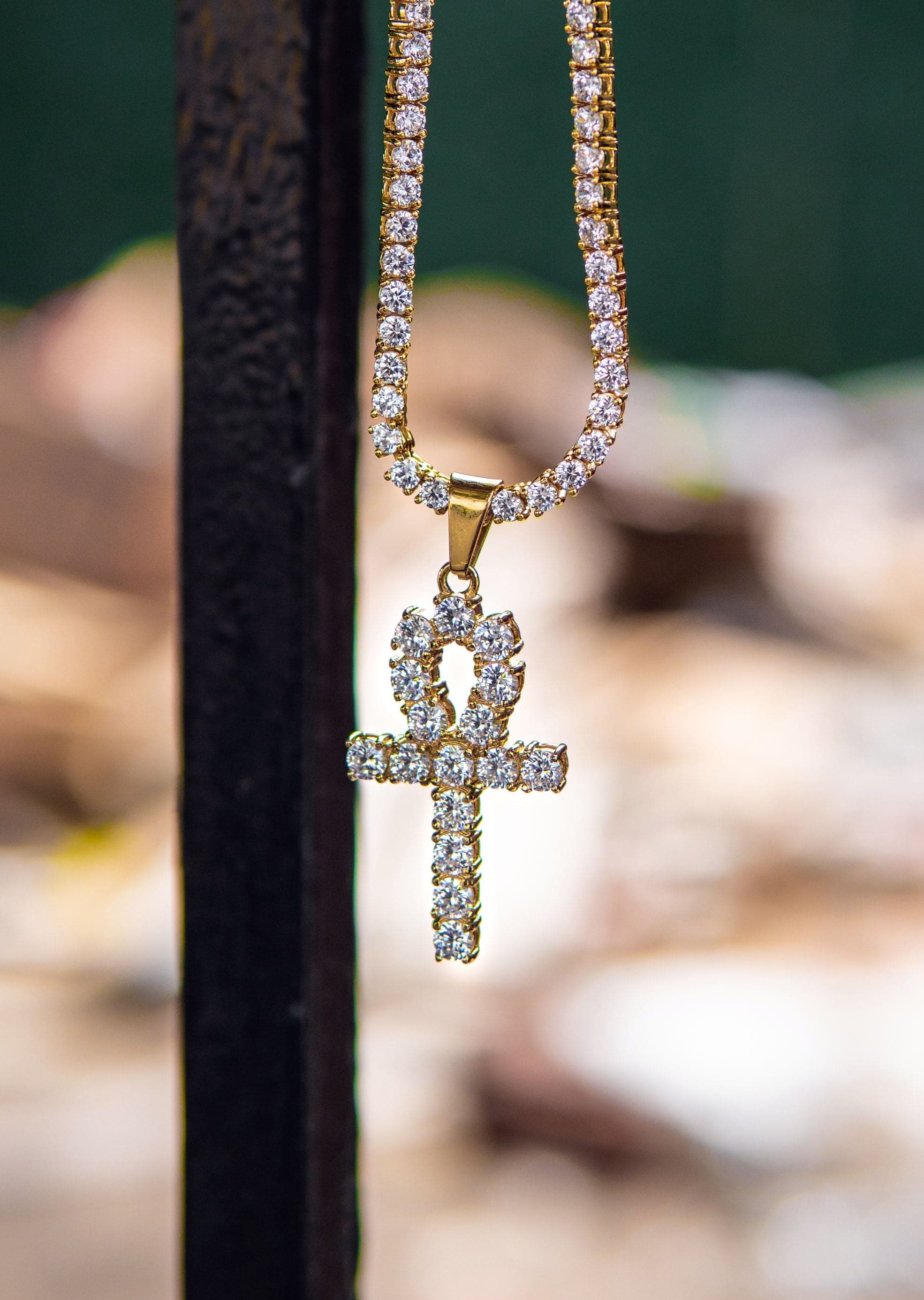 Gold Plated Iced Out Ankh & Tennis Chain ( 3 MM ) - Image 4