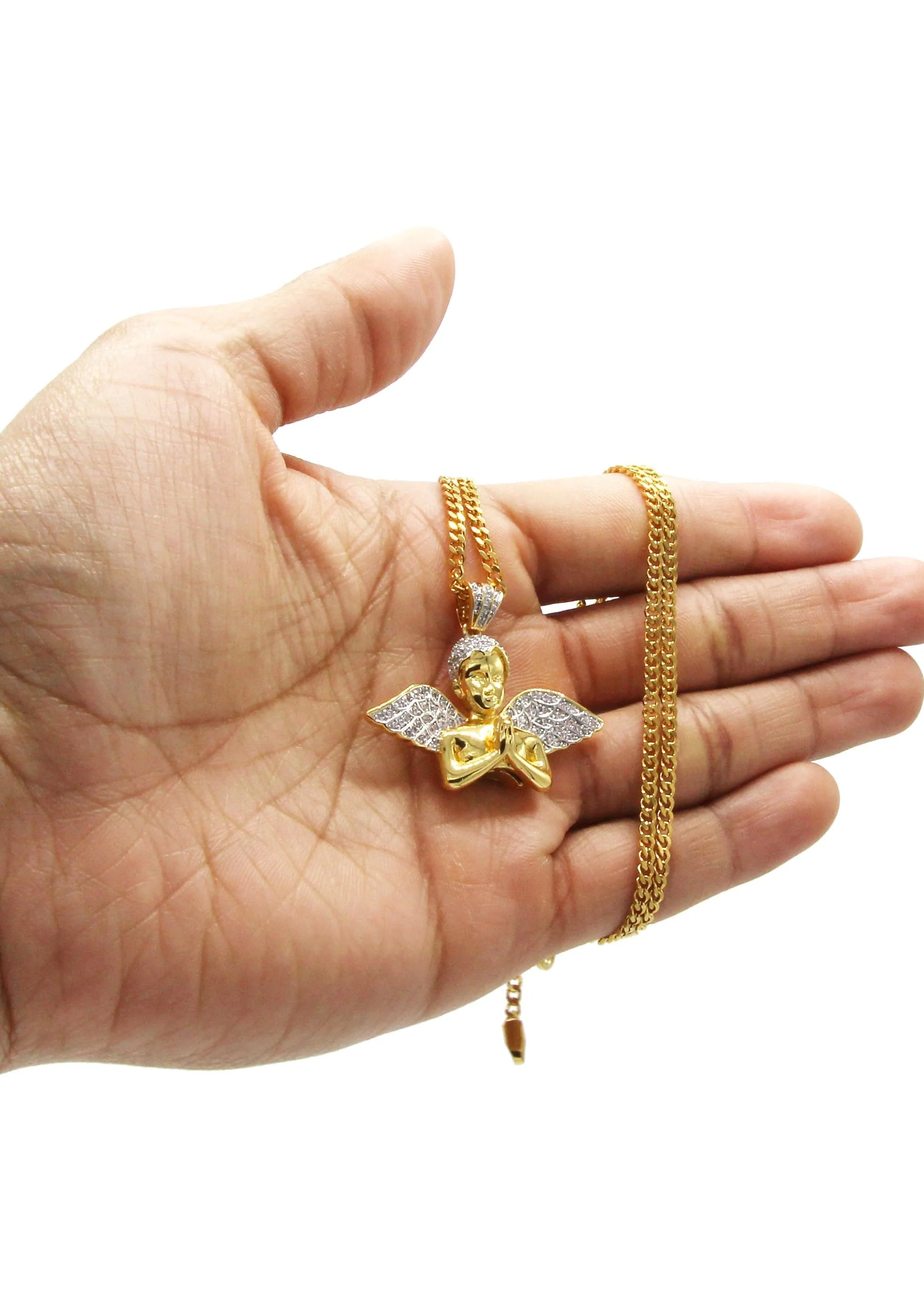 Mens Gold Plated Cuban Link Chain & Angel Pendant | Appx. 19.4 Grams - Image 6