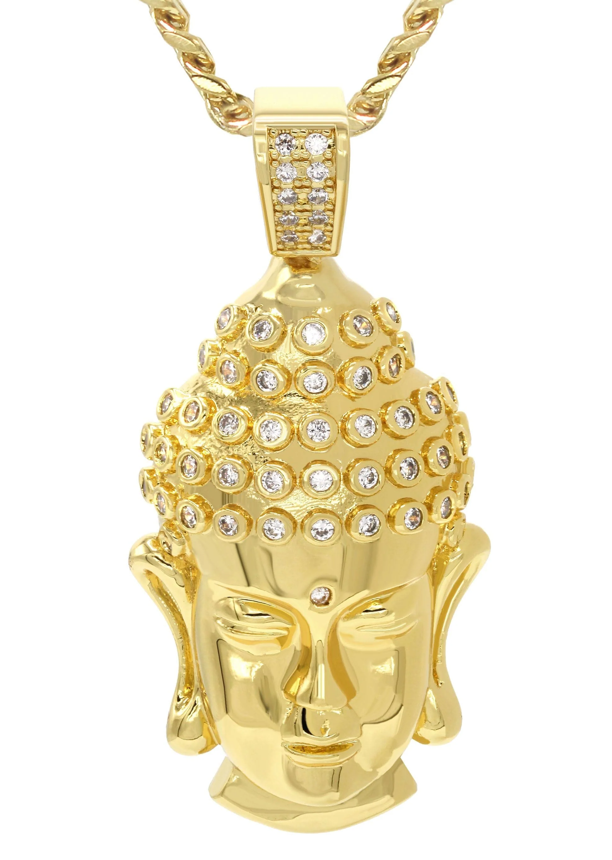 Mens Gold Plated Cuban Link Chain & Buddha Pendant | Appx. 21.6 Grams - Image 2