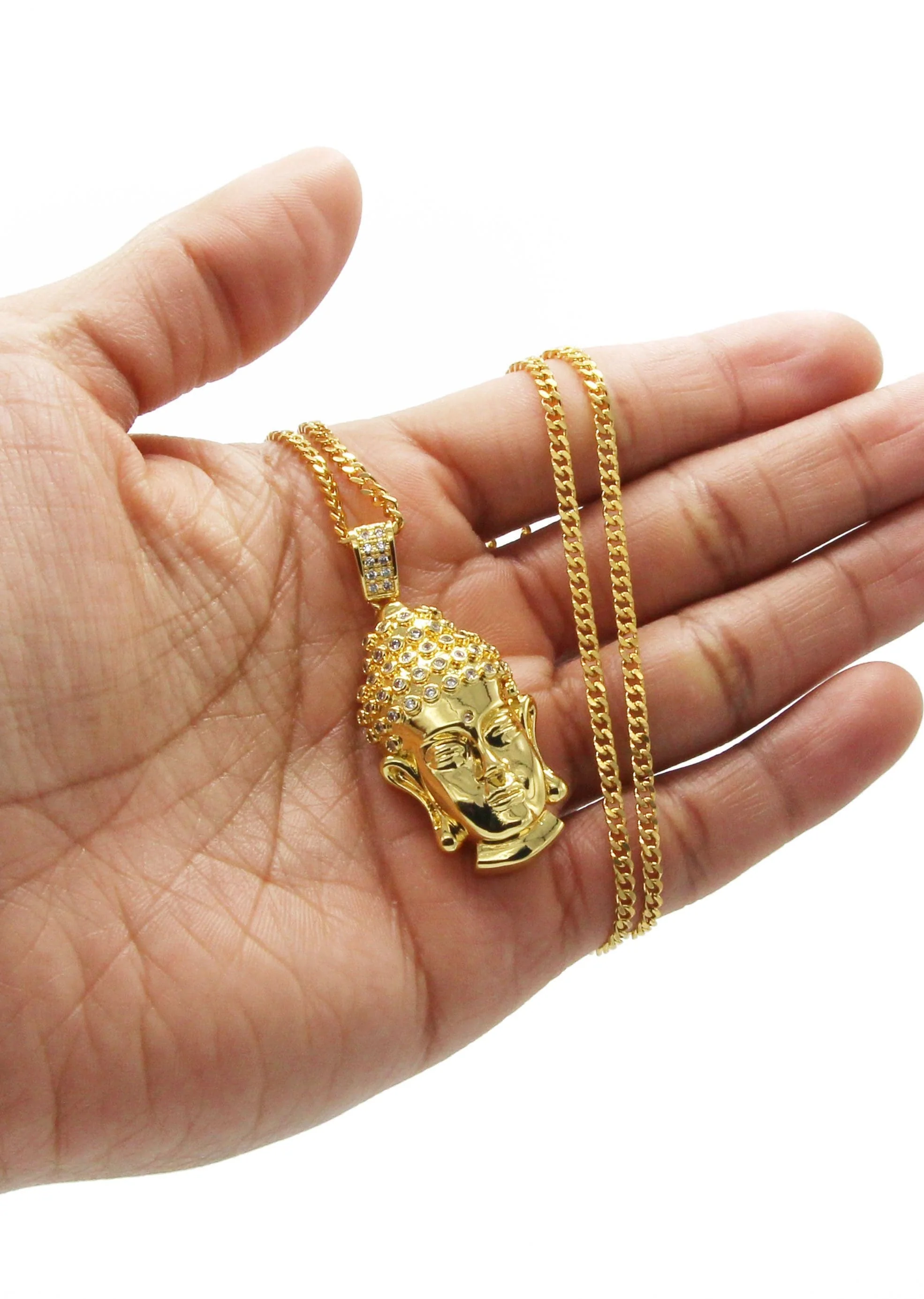 Mens Gold Plated Cuban Link Chain & Buddha Pendant | Appx. 21.6 Grams - Image 6
