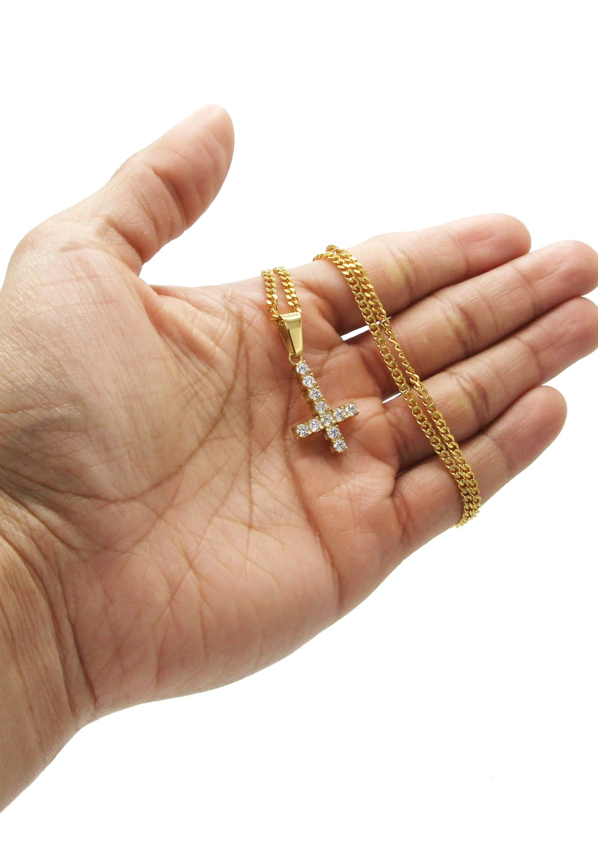 Mens Gold Plated Cuban Link Chain & Cross Pendant | Appx. 10.7 Grams - Image 6