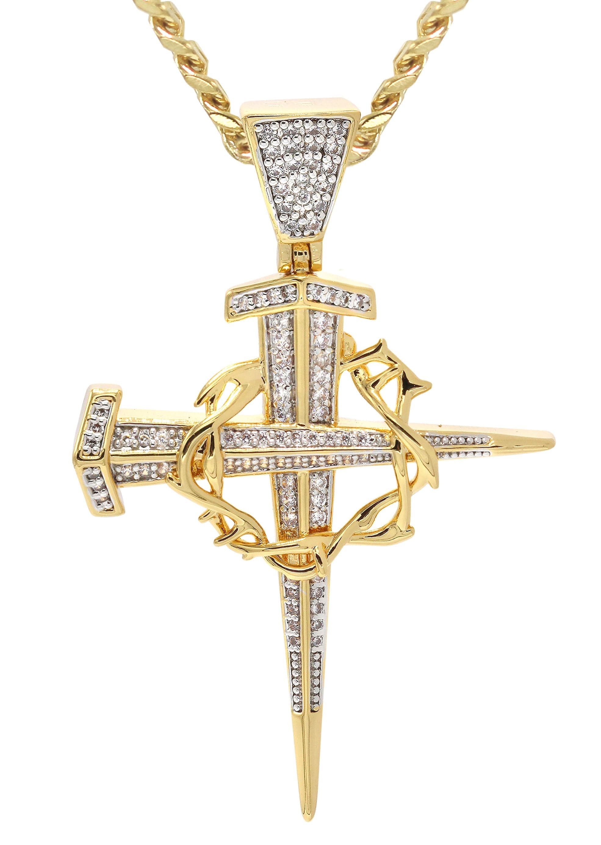 Mens Gold Plated Cuban Link Chain & Cross Pendant | Appx. 14.4 Grams - Image 2