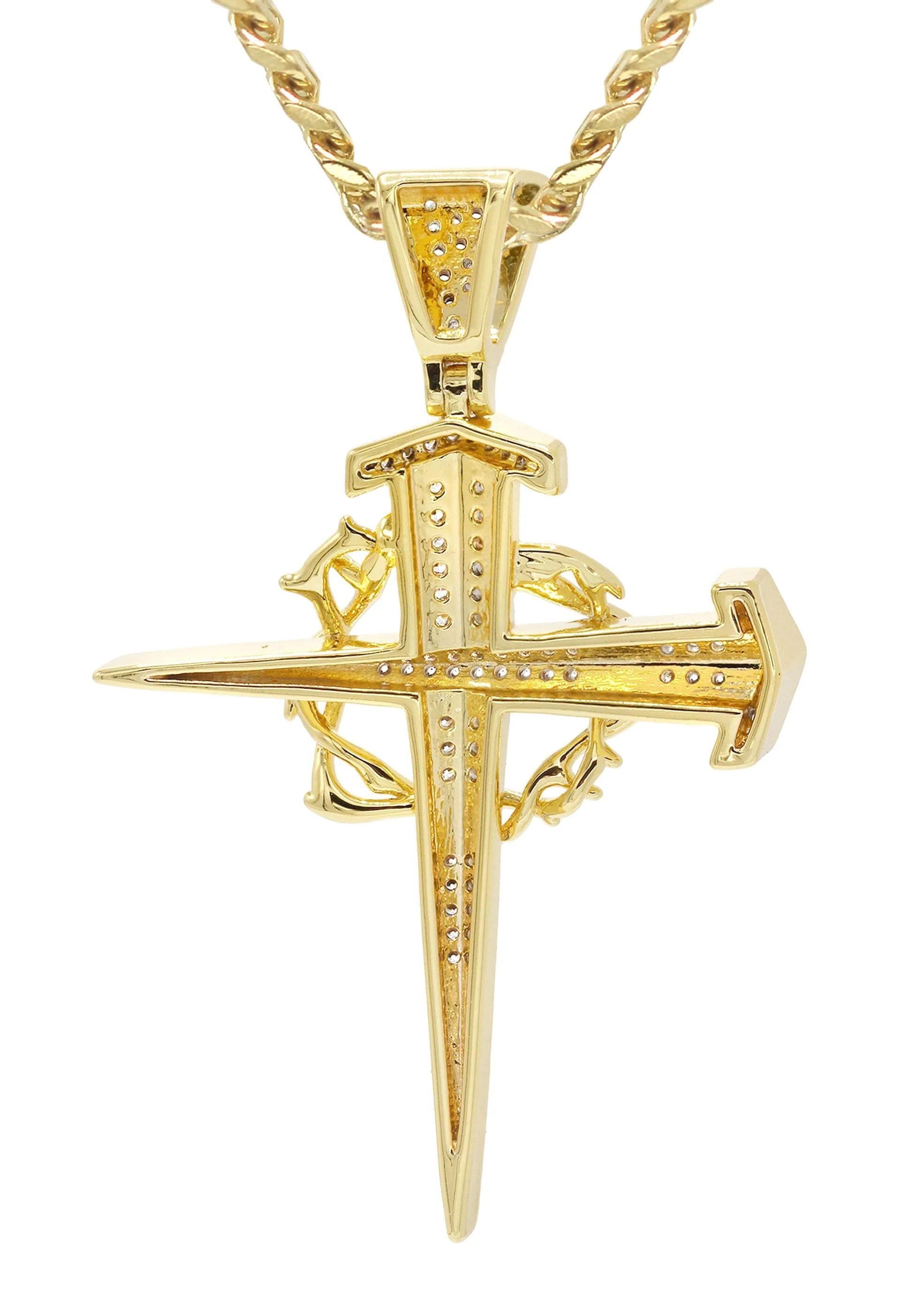 Mens Gold Plated Cuban Link Chain & Cross Pendant | Appx. 14.4 Grams - Image 3