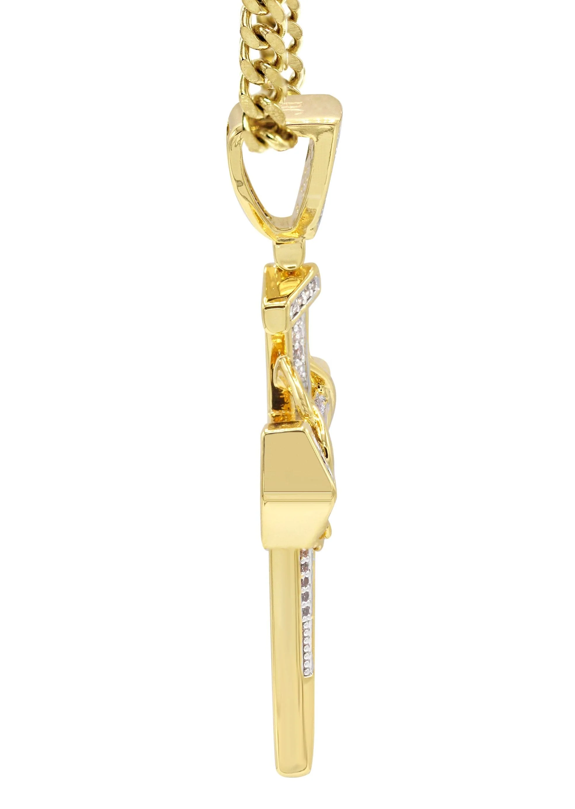 Mens Gold Plated Cuban Link Chain & Cross Pendant | Appx. 14.4 Grams - Image 4