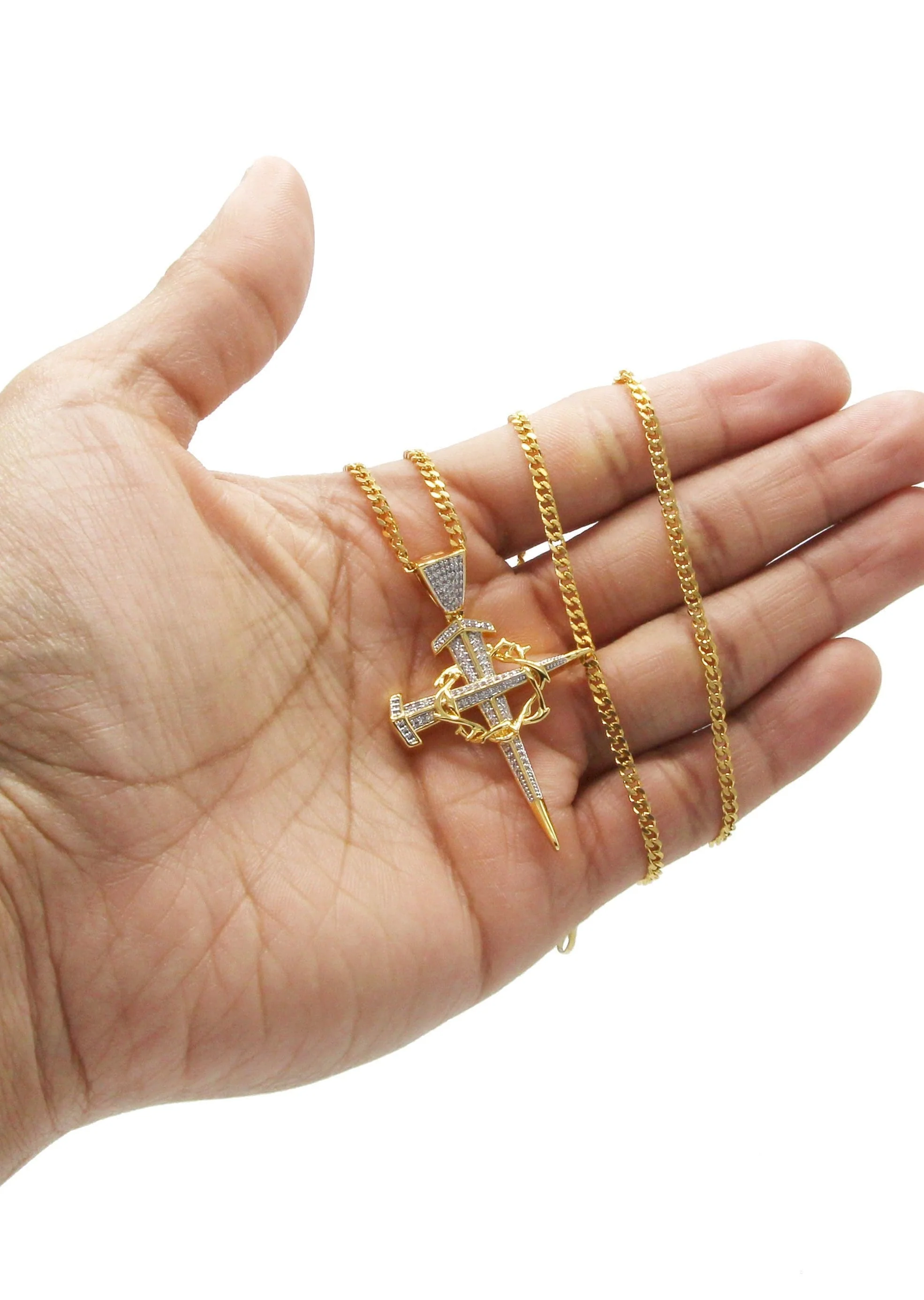 Mens Gold Plated Cuban Link Chain & Cross Pendant | Appx. 14.4 Grams - Image 5