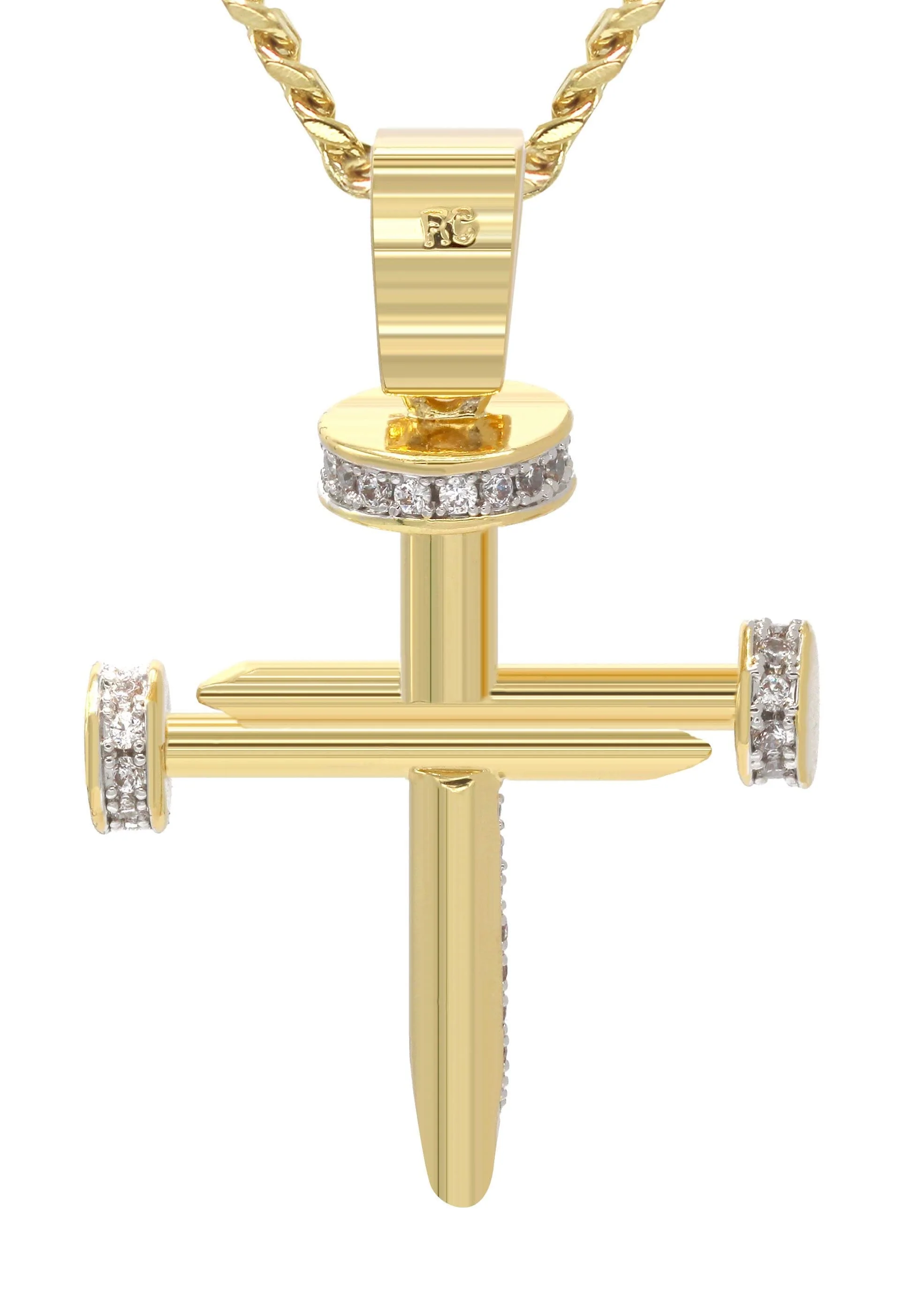 Mens Gold Plated Cuban Link Chain & Cross Pendant | Appx. 15 Grams - Image 3