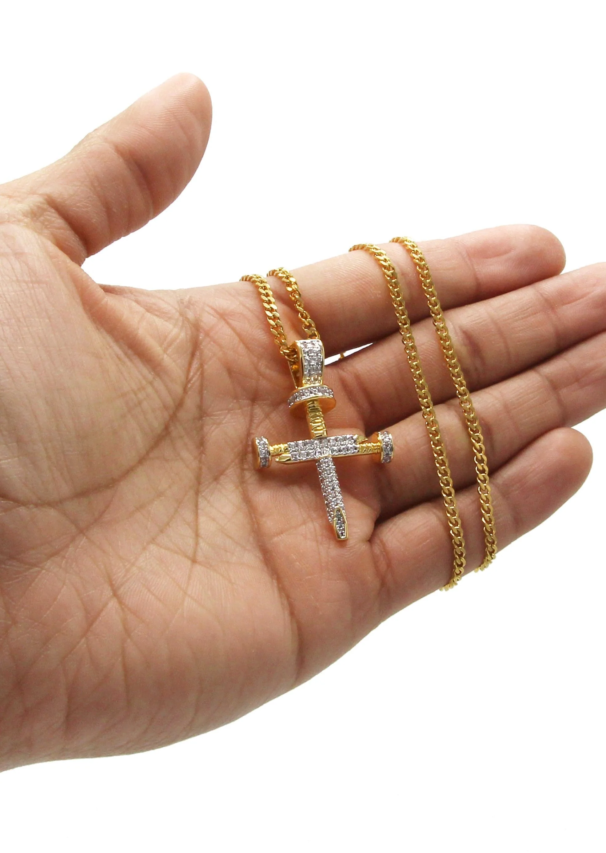 Mens Gold Plated Cuban Link Chain & Cross Pendant | Appx. 15 Grams - Image 6