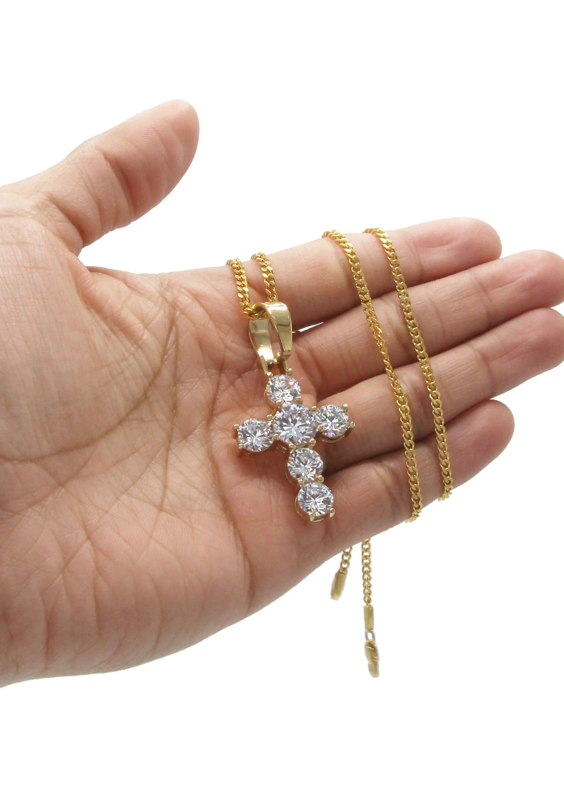 Mens Gold Plated Cuban Link Chain & Cross Pendant | Appx. 19.5 Grams - Image 5