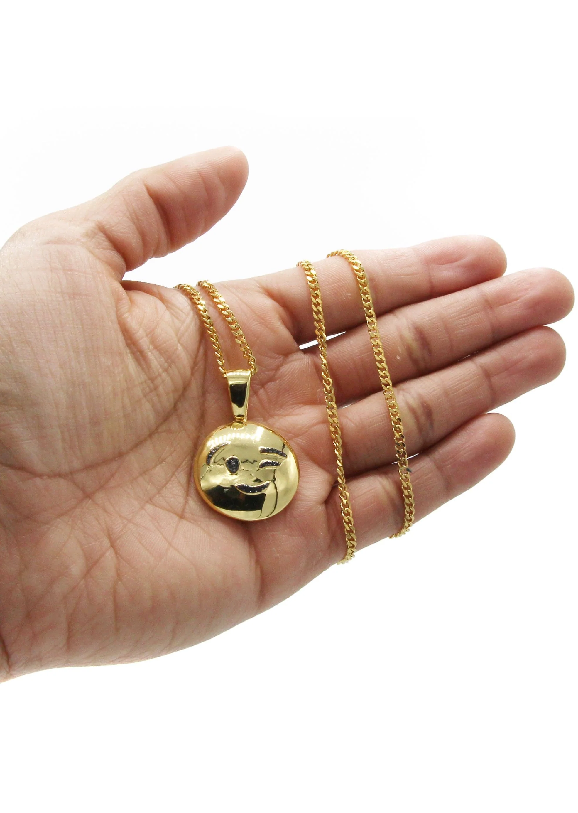 Mens Gold Plated Cuban Link Chain & Emoji Pendant | Appx. 14.3 Grams - Image 6