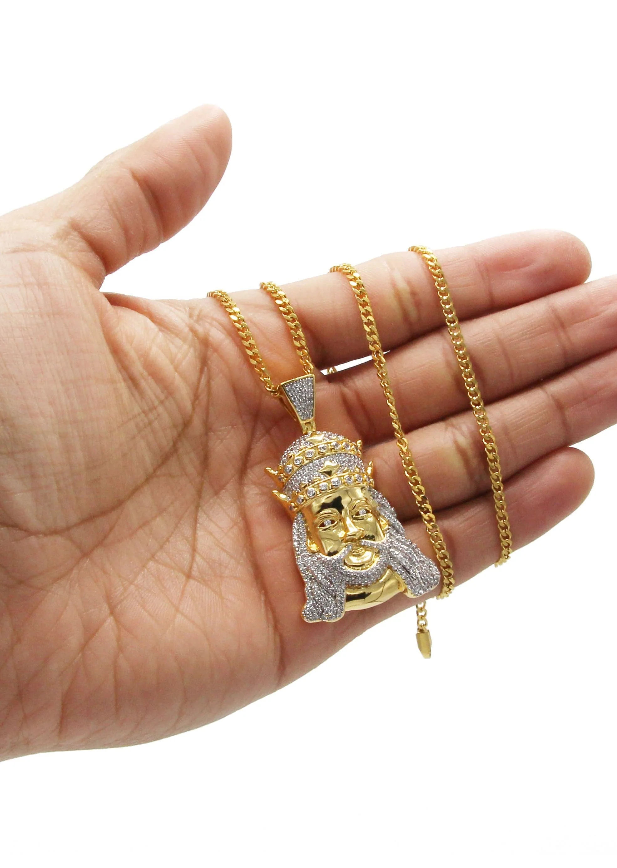 Mens Gold Plated Cuban Link Chain & King Pendant | Appx. 19.5 Grams - Image 6