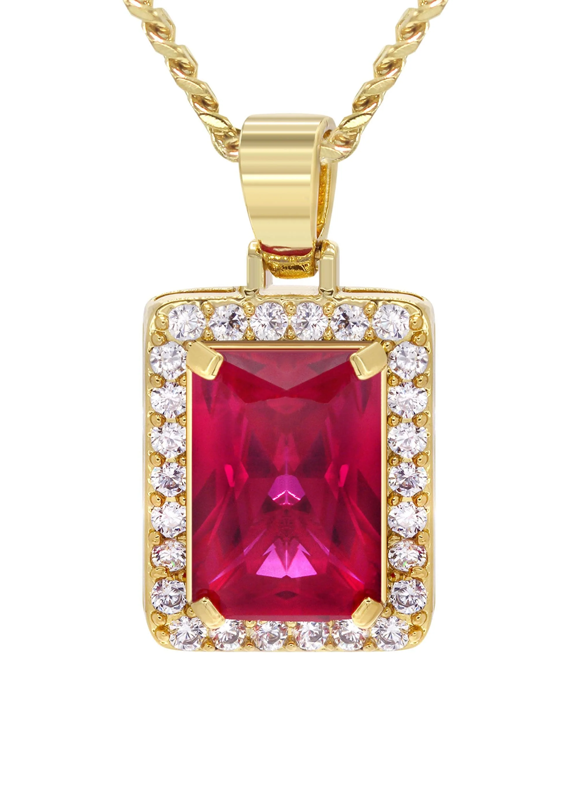Mens Gold Plated Cuban Link Chain & Ruby Pendant | Appx. 14 Grams - Image 2