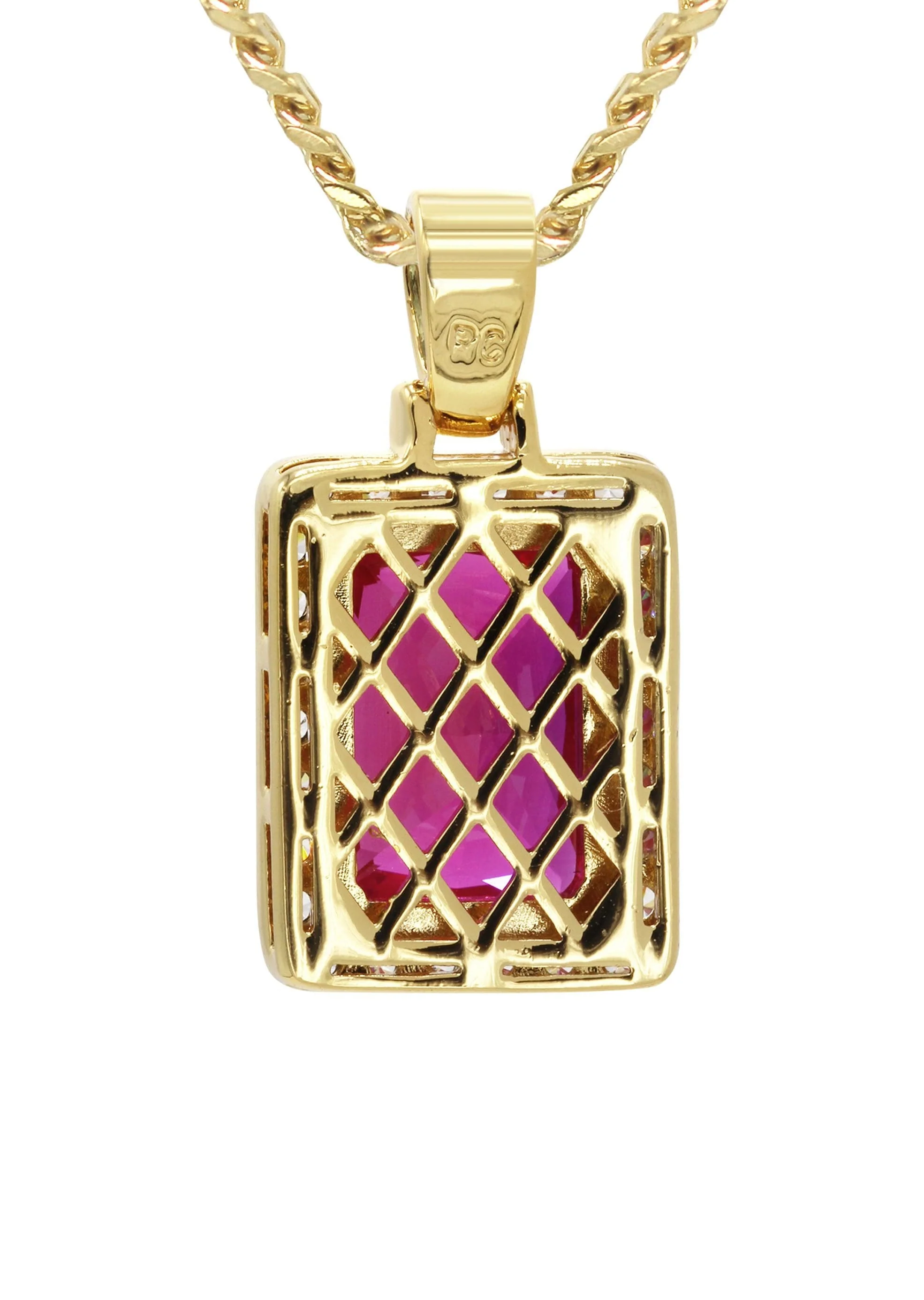 Mens Gold Plated Cuban Link Chain & Ruby Pendant | Appx. 14 Grams - Image 3