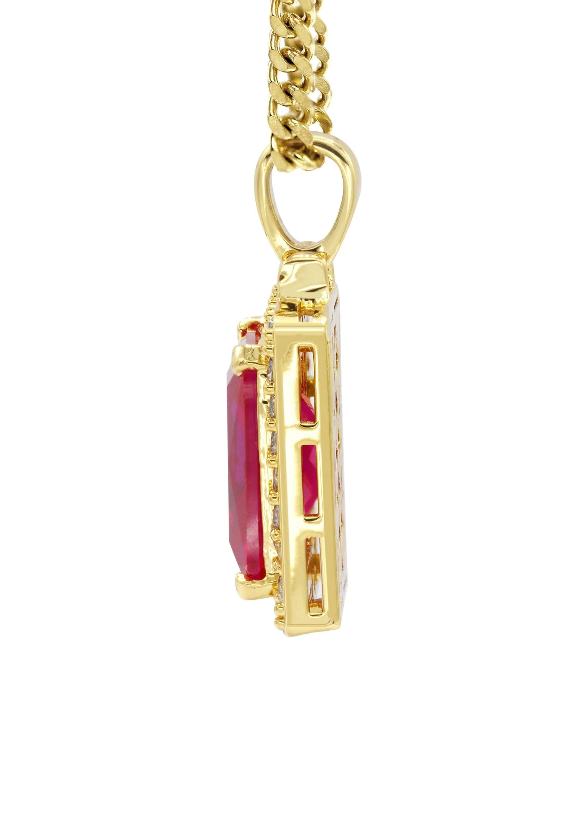 Mens Gold Plated Cuban Link Chain & Ruby Pendant | Appx. 14 Grams - Image 4
