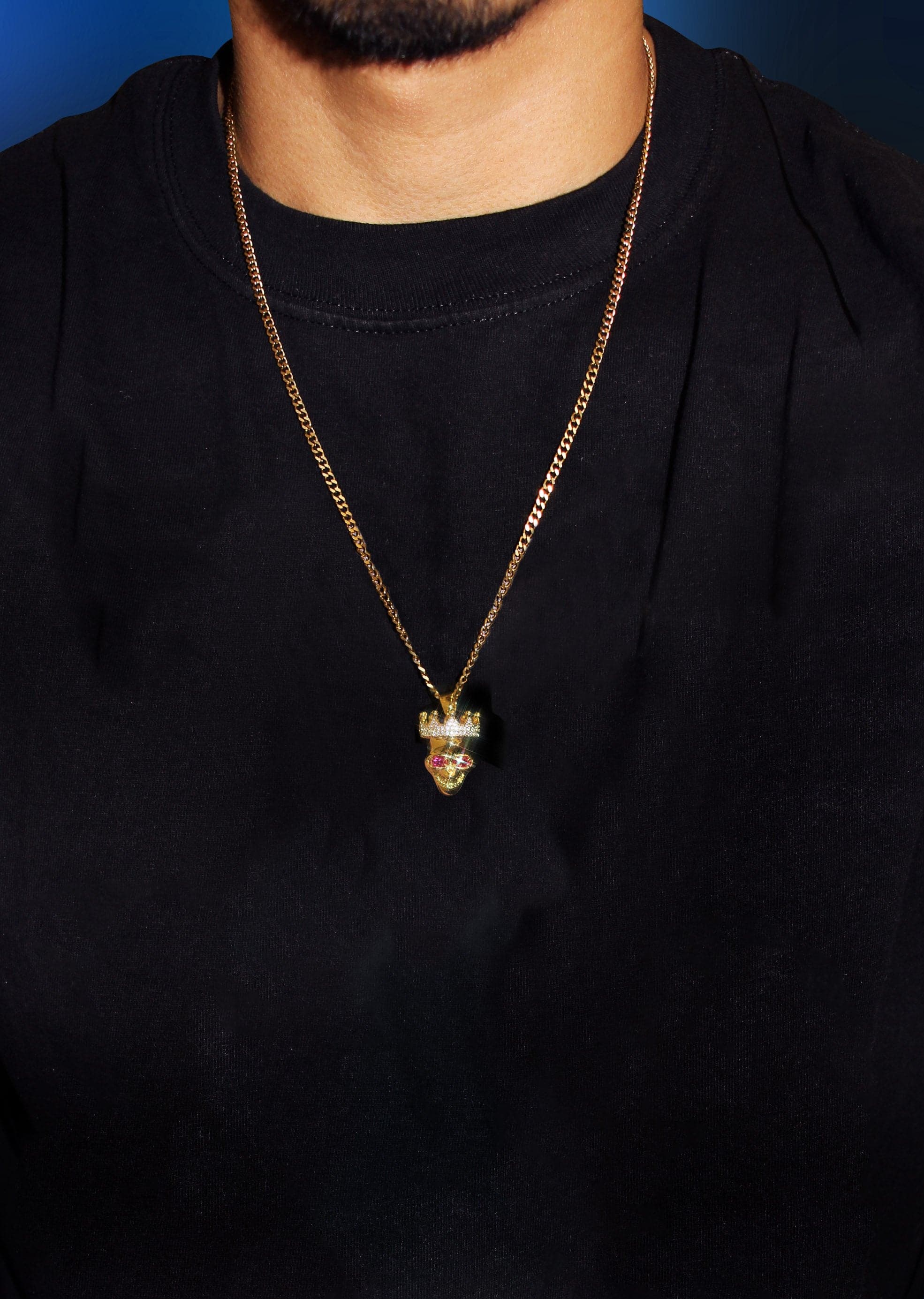 Mens Gold Plated Cuban Link Chain & Skull Pendant | Appx. 21 Grams - Image 5