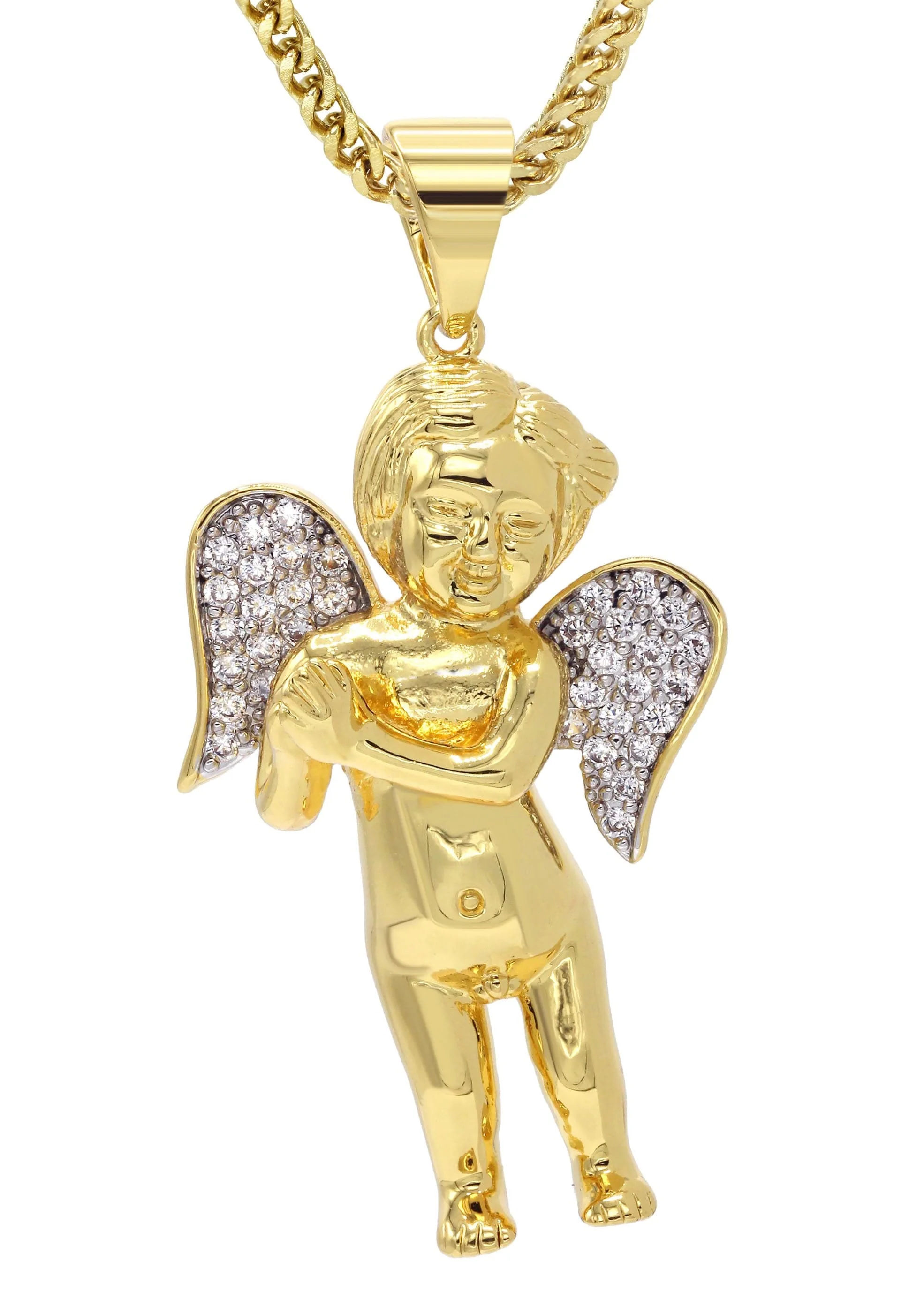 Mens Gold Plated Franco Chain & Angel Pendant | Appx. 19.4 Grams - Image 2