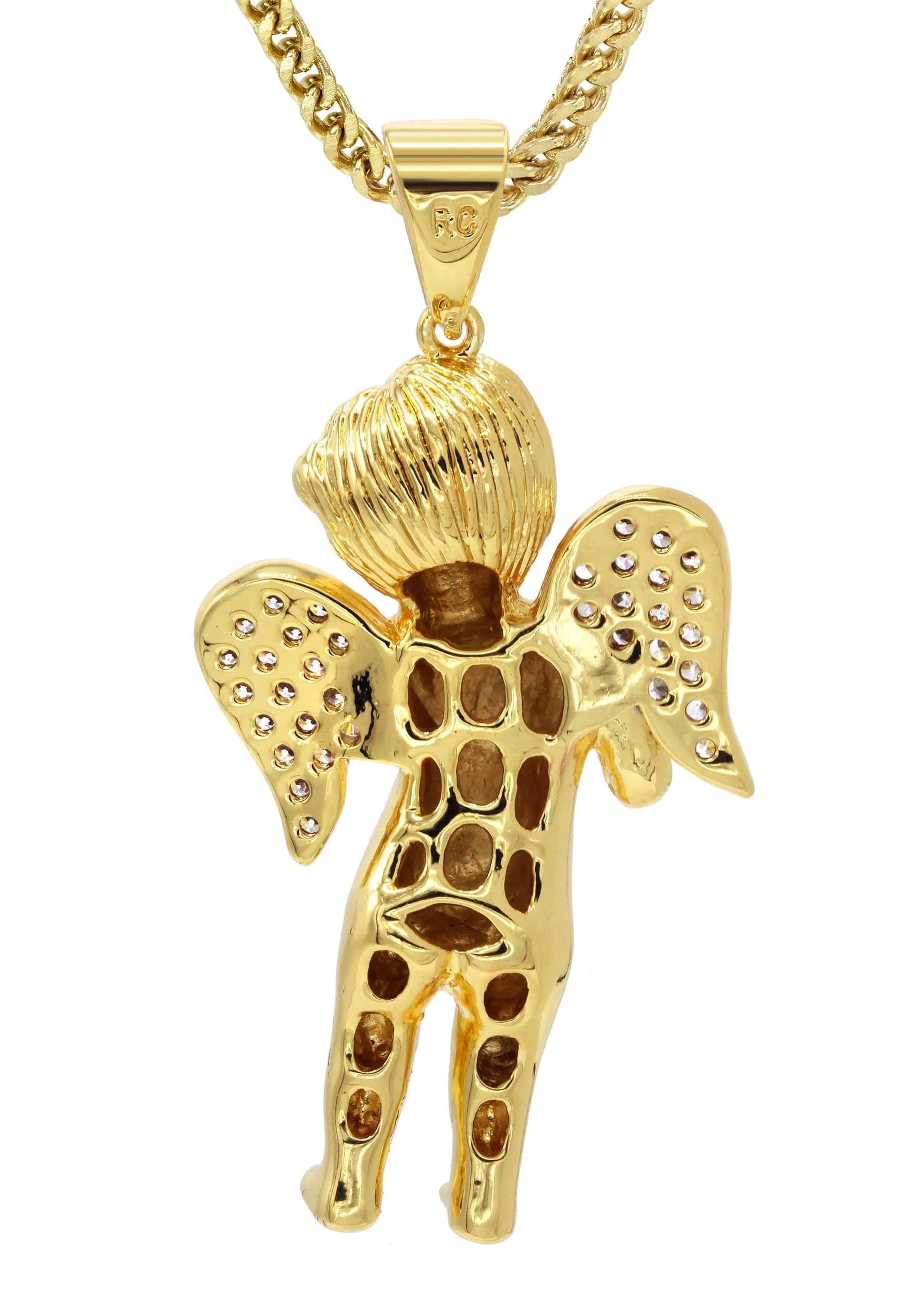 Mens Gold Plated Franco Chain & Angel Pendant | Appx. 19.4 Grams - Image 3