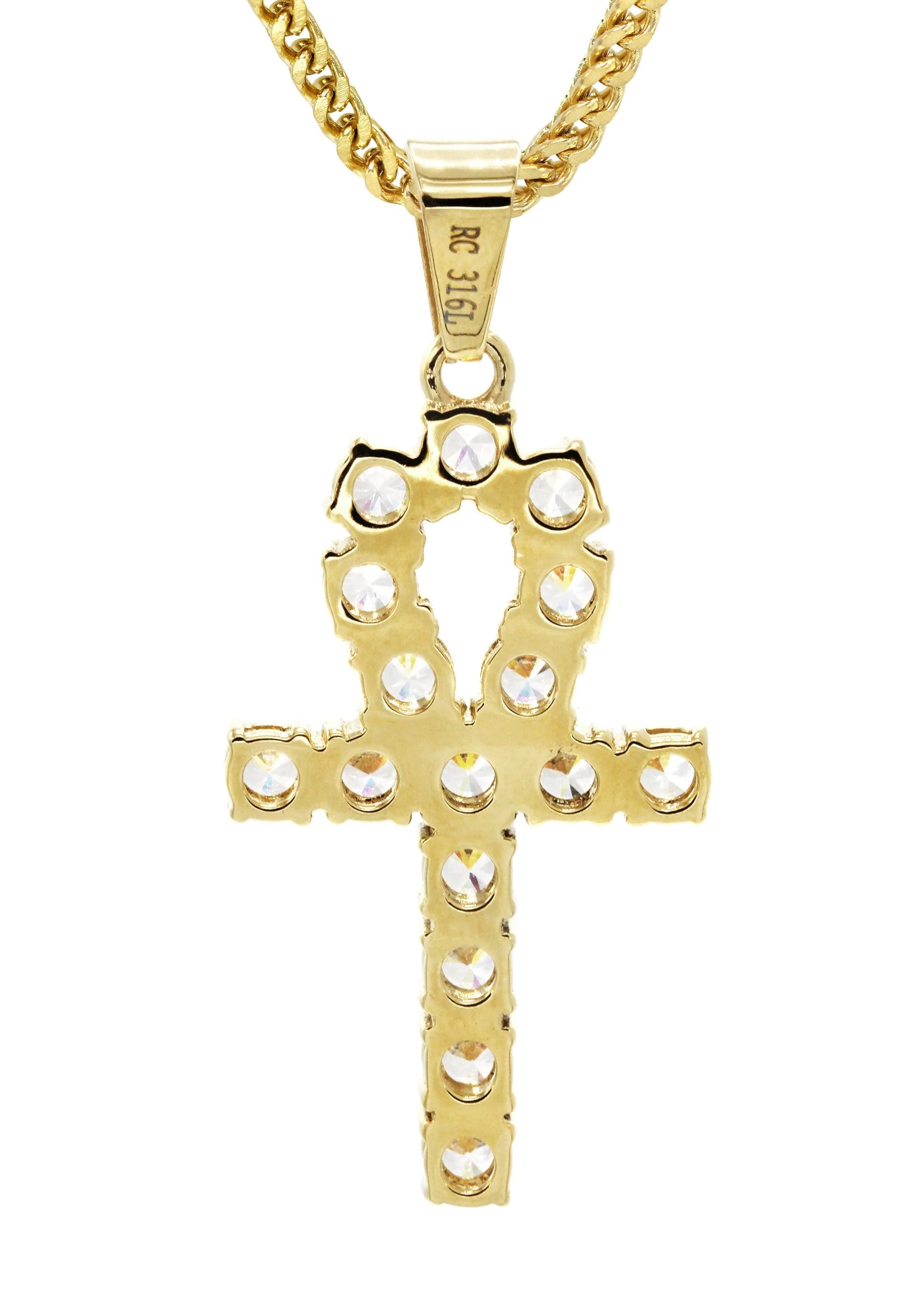 Mens Gold Plated Franco Chain & Ankh Pendant | Appx. 14.2 Grams - Image 3