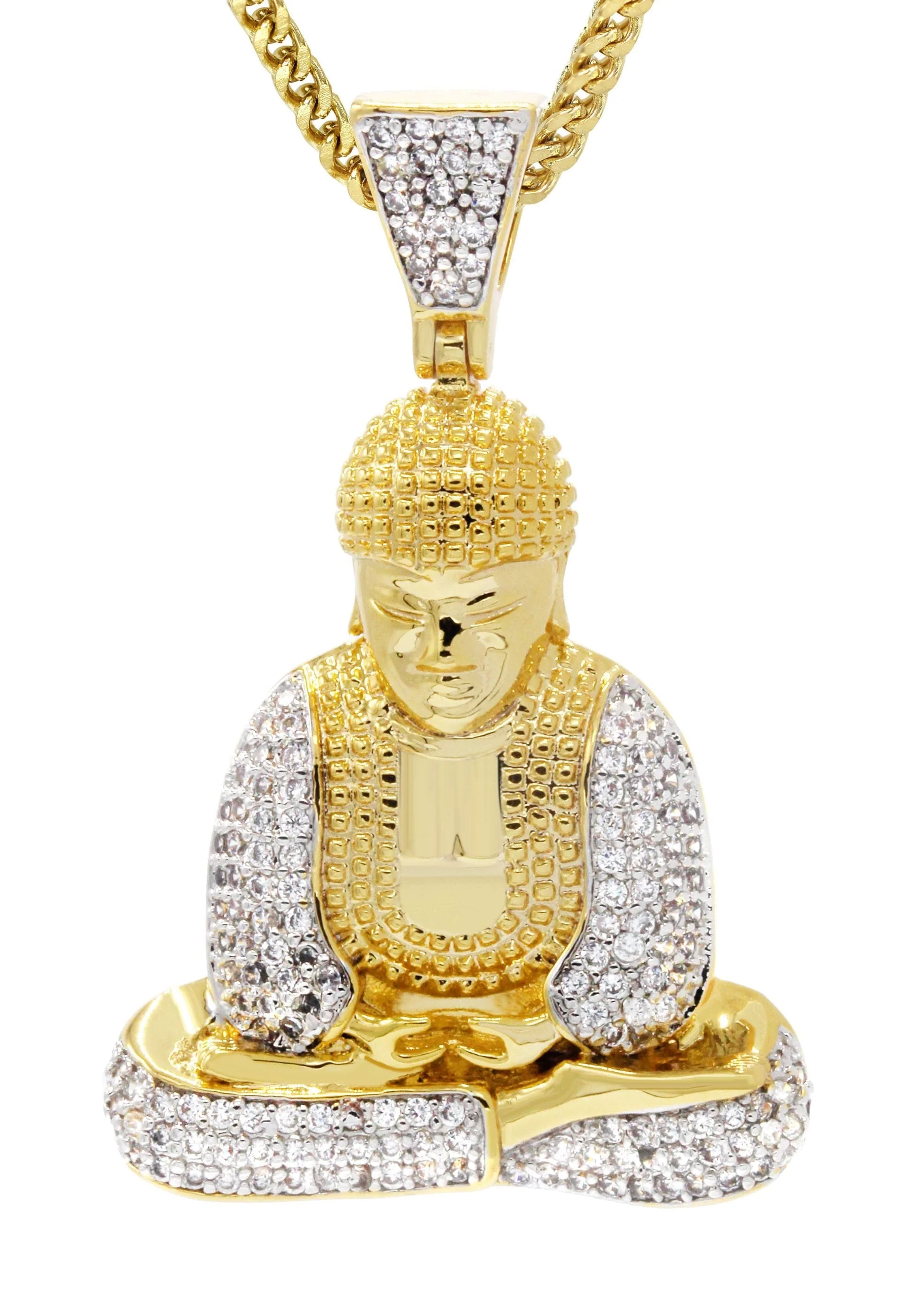 Mens Gold Plated Franco Chain & Buddha Pendant | Appx. 14 Grams - Image 2