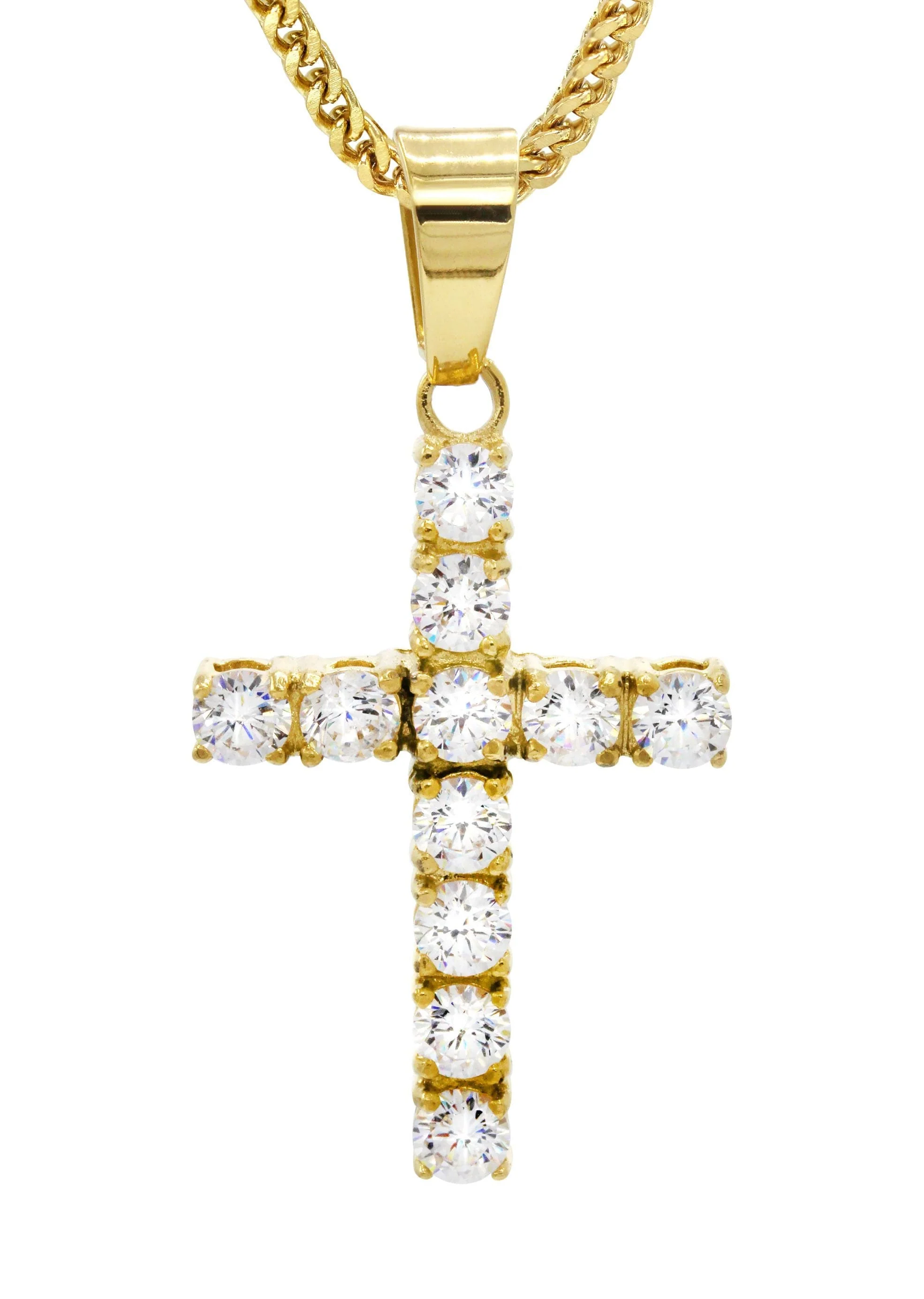 Mens Gold Plated Franco Chain & Cross Pendant | Appx. 12.4 Grams - Image 2