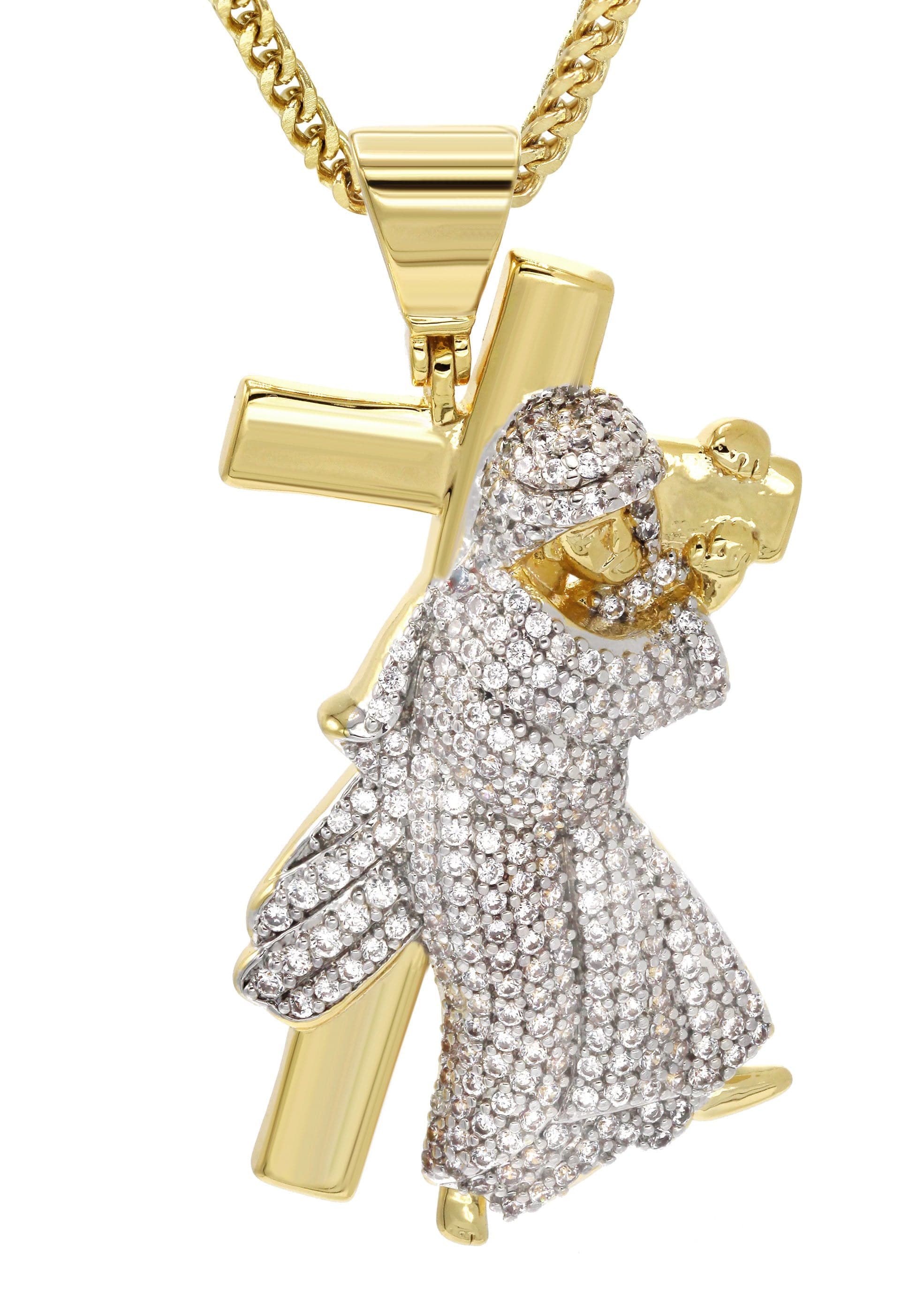 Mens Gold Plated Franco Chain & Cross Pendant | Appx. 14.4 Grams - Image 2