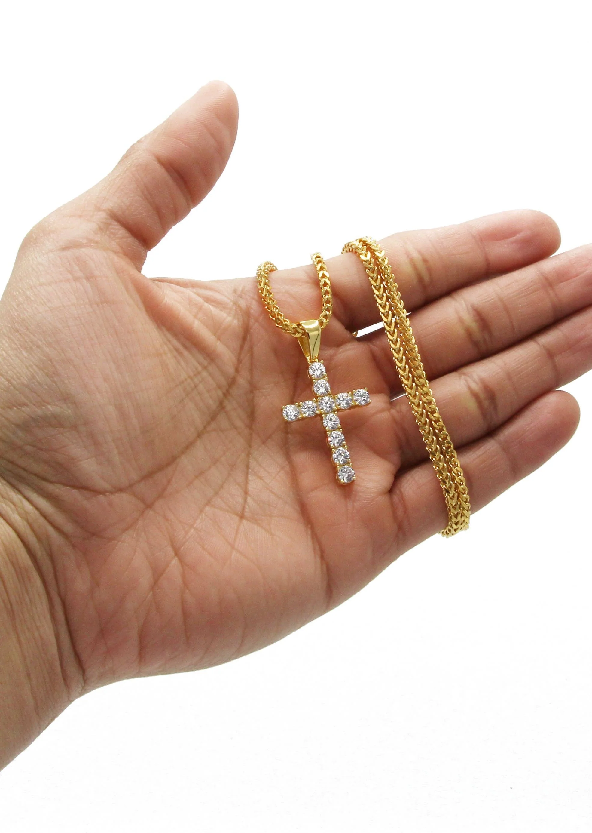 Mens Gold Plated Franco Chain & Cross Pendant | Appx. 16 Grams - Image 6