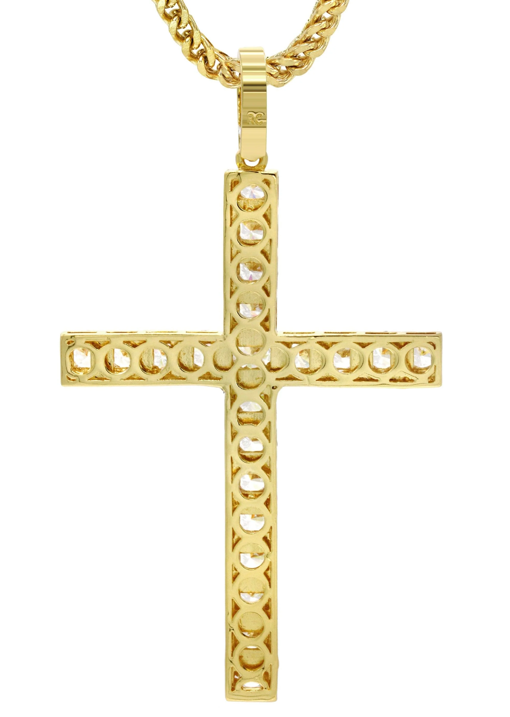 Mens Gold Plated Franco Chain & Cross Pendant | Appx. 30.5 Grams - Image 3