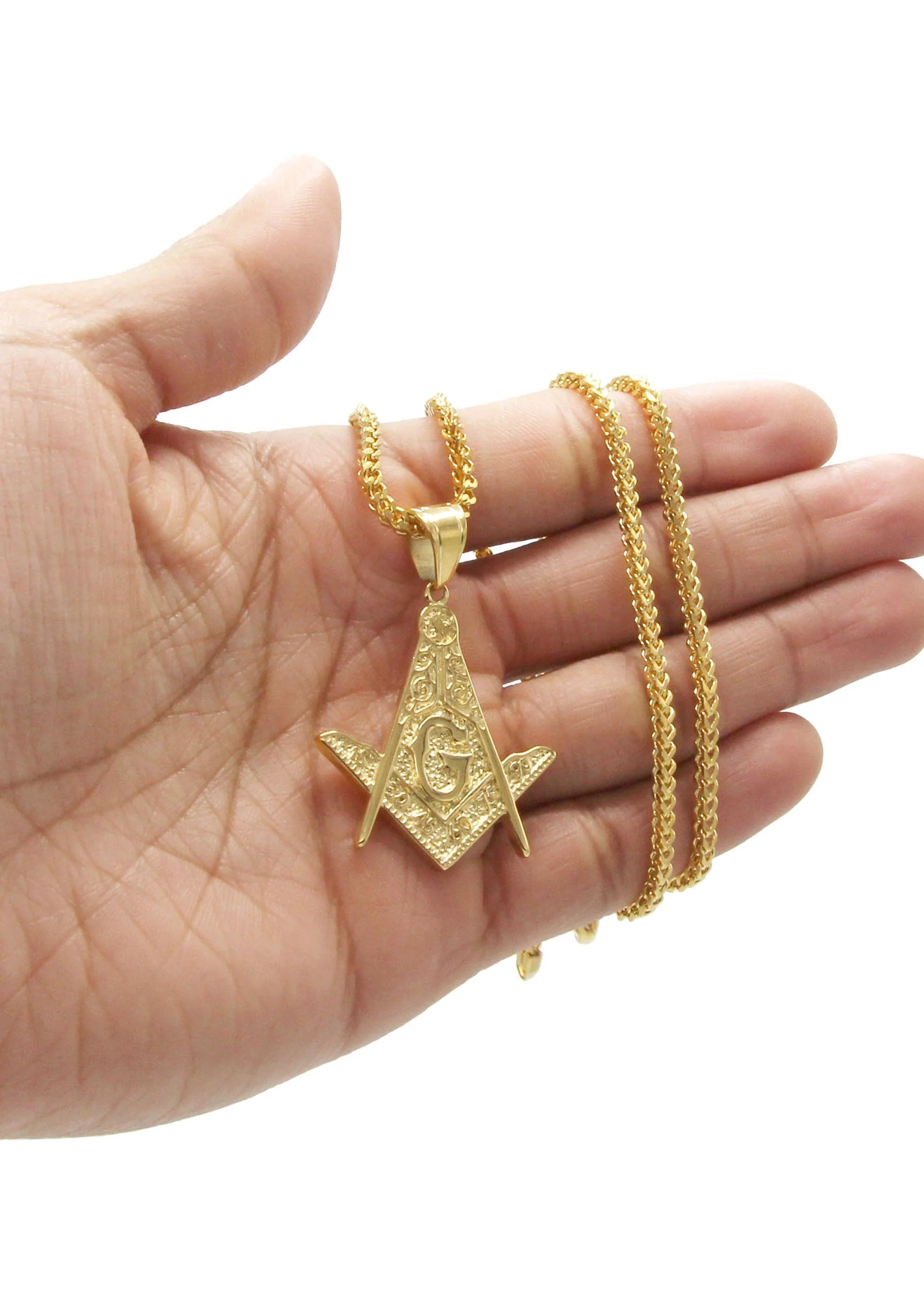 Mens Gold Plated Franco Chain & Freemason Pendant | Appx. 17.5 Grams - Image 5