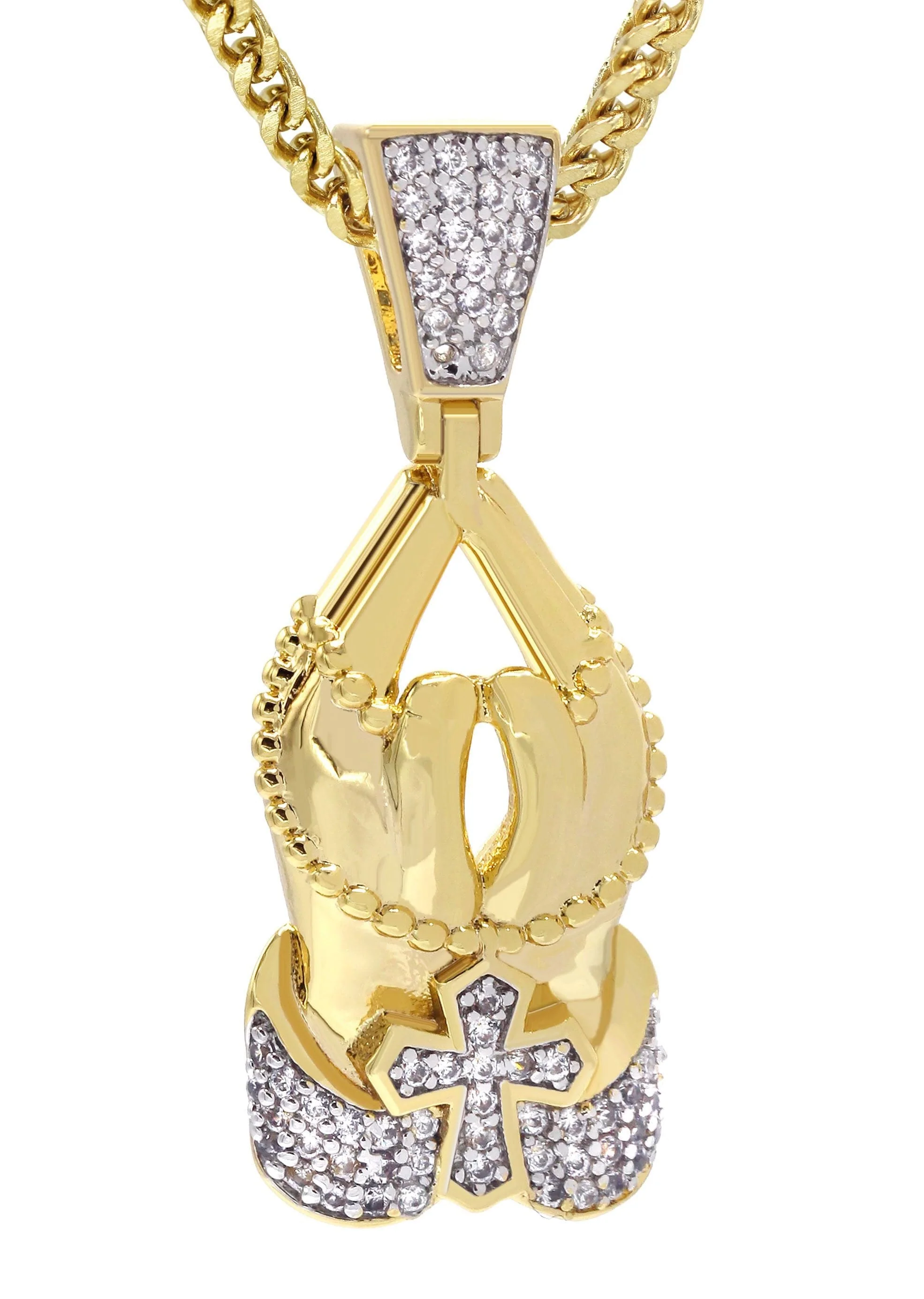 Mens Gold Plated Franco Chain & Praying Hands Pendant | Appx. 12 Grams - Image 2