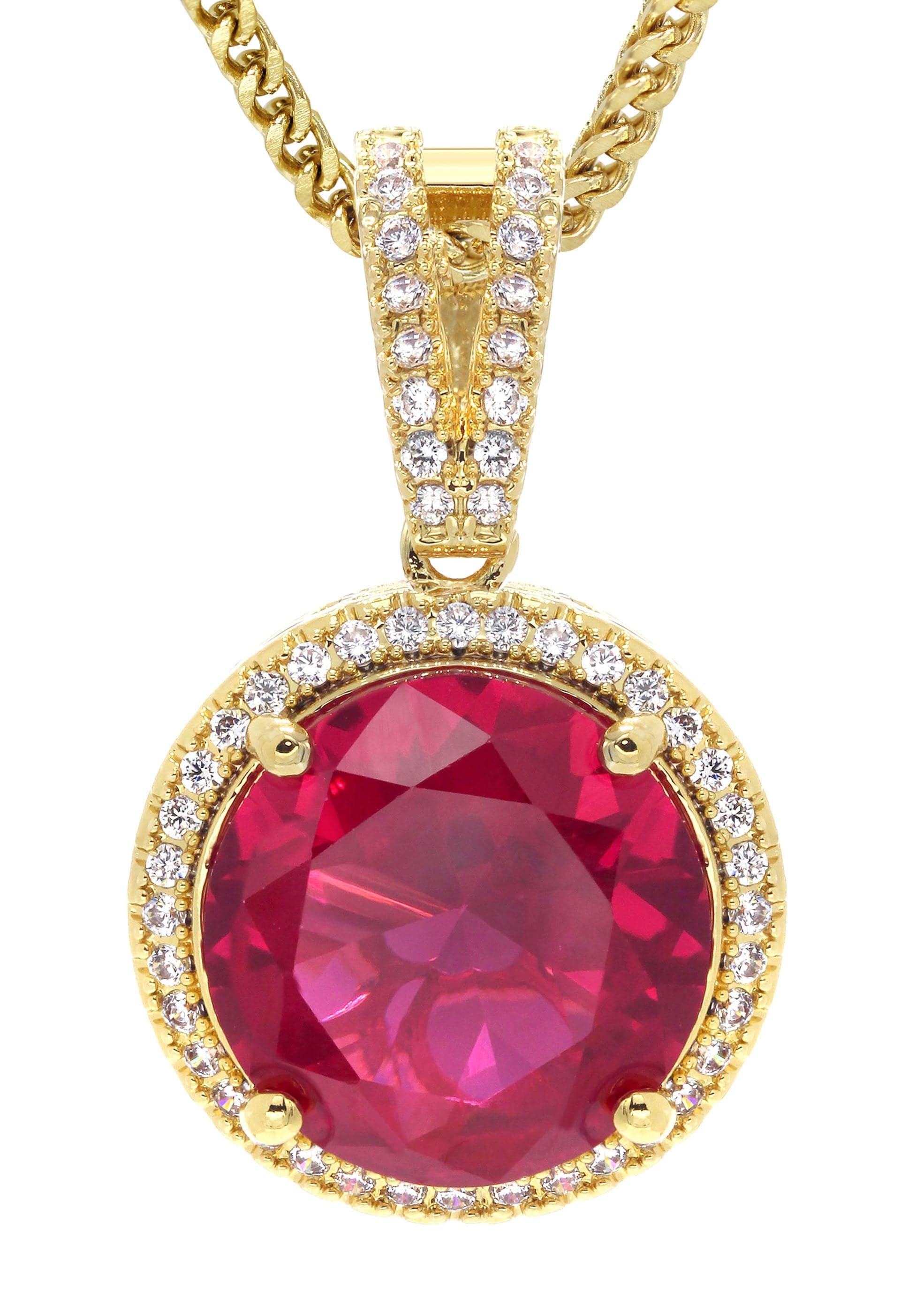 Mens Gold Plated Franco Chain & Ruby Pendant | Appx. 15.4 Grams - Image 2