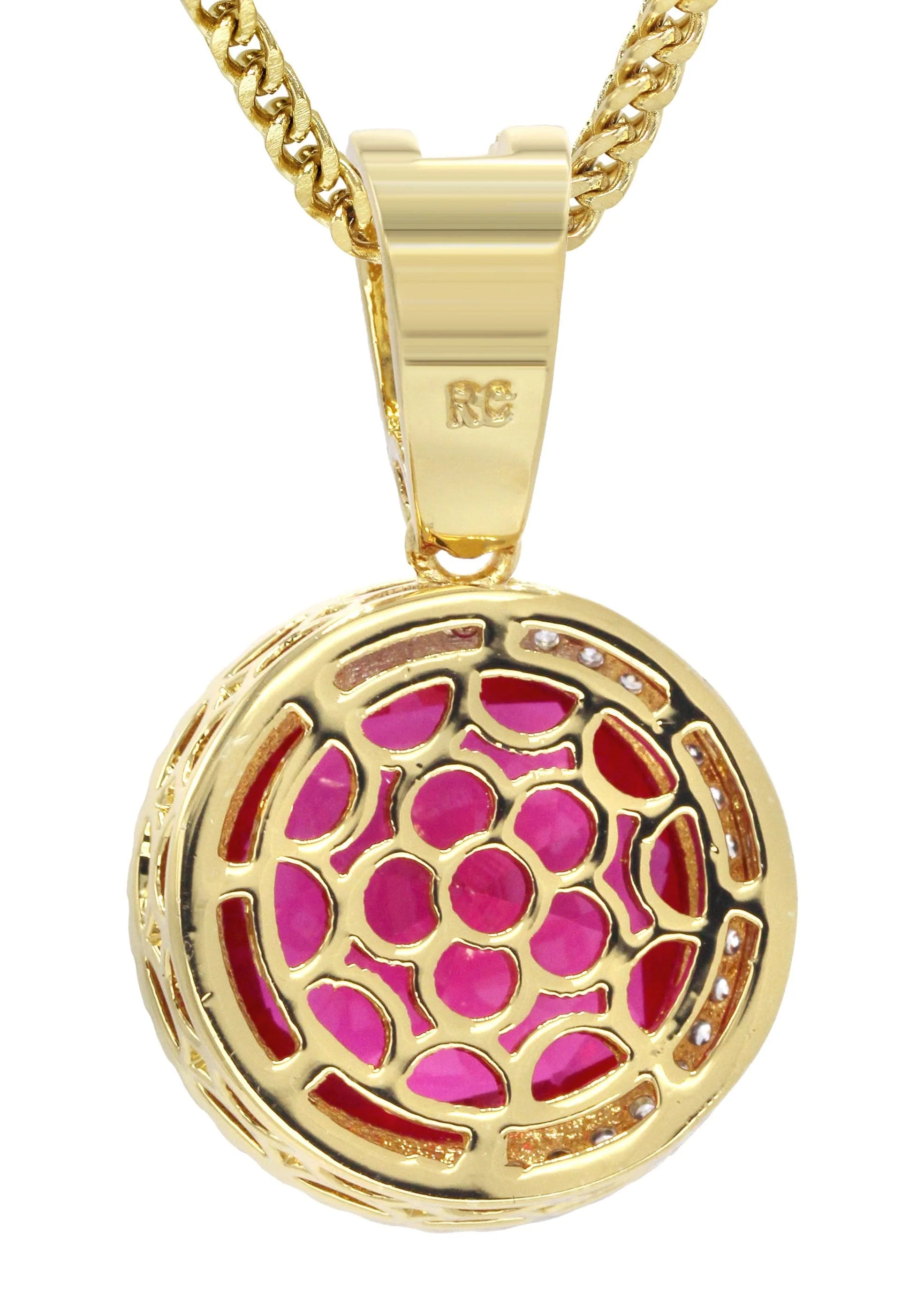 Mens Gold Plated Franco Chain & Ruby Pendant | Appx. 15.4 Grams - Image 3