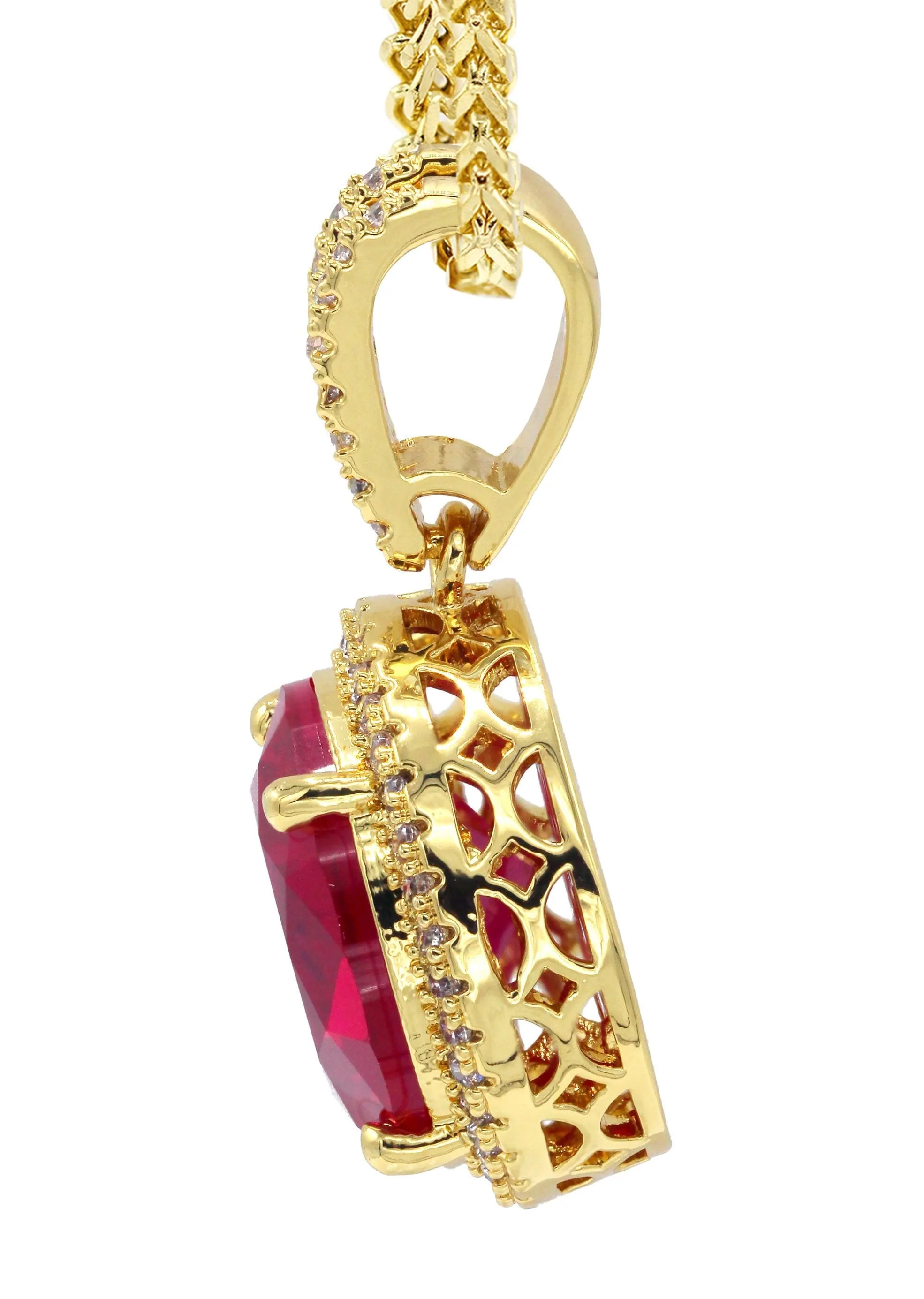 Mens Gold Plated Franco Chain & Ruby Pendant | Appx. 15.4 Grams - Image 4