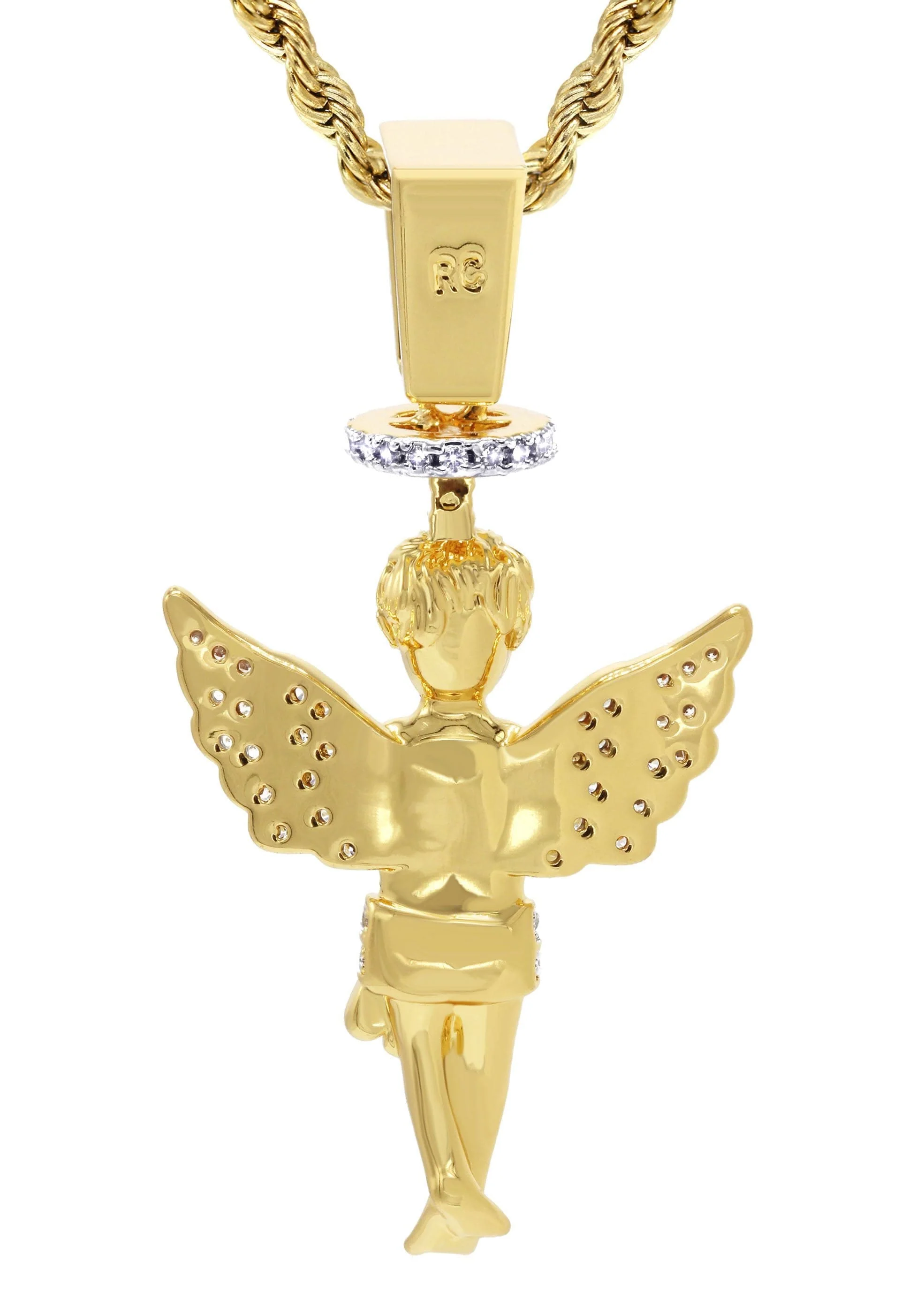 Mens Gold Plated Rope Chain & Angel Pendant | Appx. 14.2 Grams - Image 3