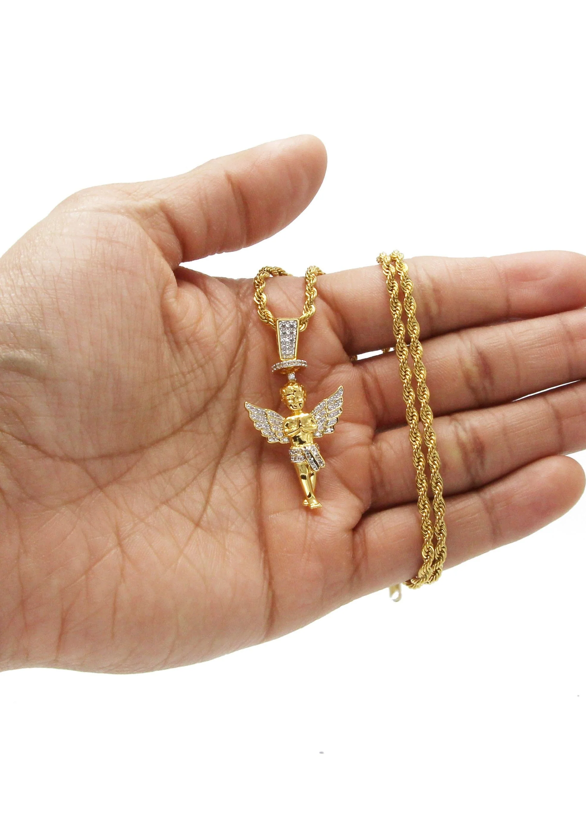 Mens Gold Plated Rope Chain & Angel Pendant | Appx. 14.2 Grams - Image 5