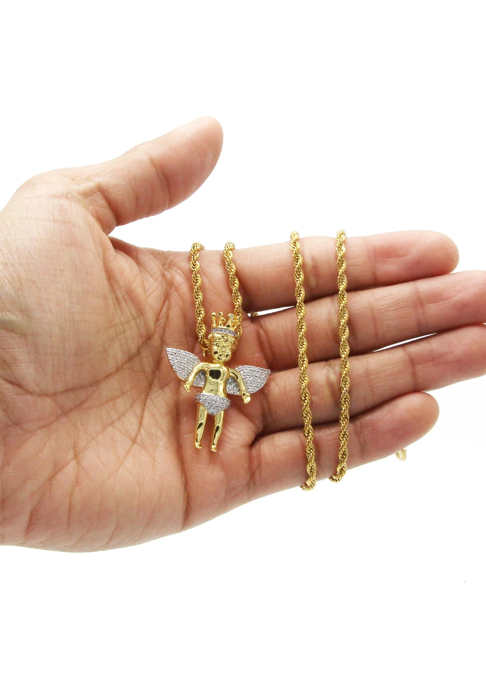 Mens Gold Plated Rope Chain & Angel Pendant | Appx. 16.3 Grams - Image 6
